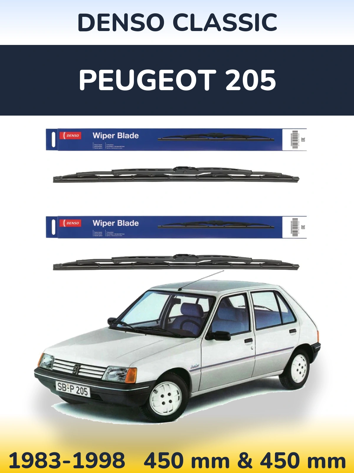 Komplet przednich wycieraczek Denso Classic 450 & 450 mm do Peugeot 205 1983-1998