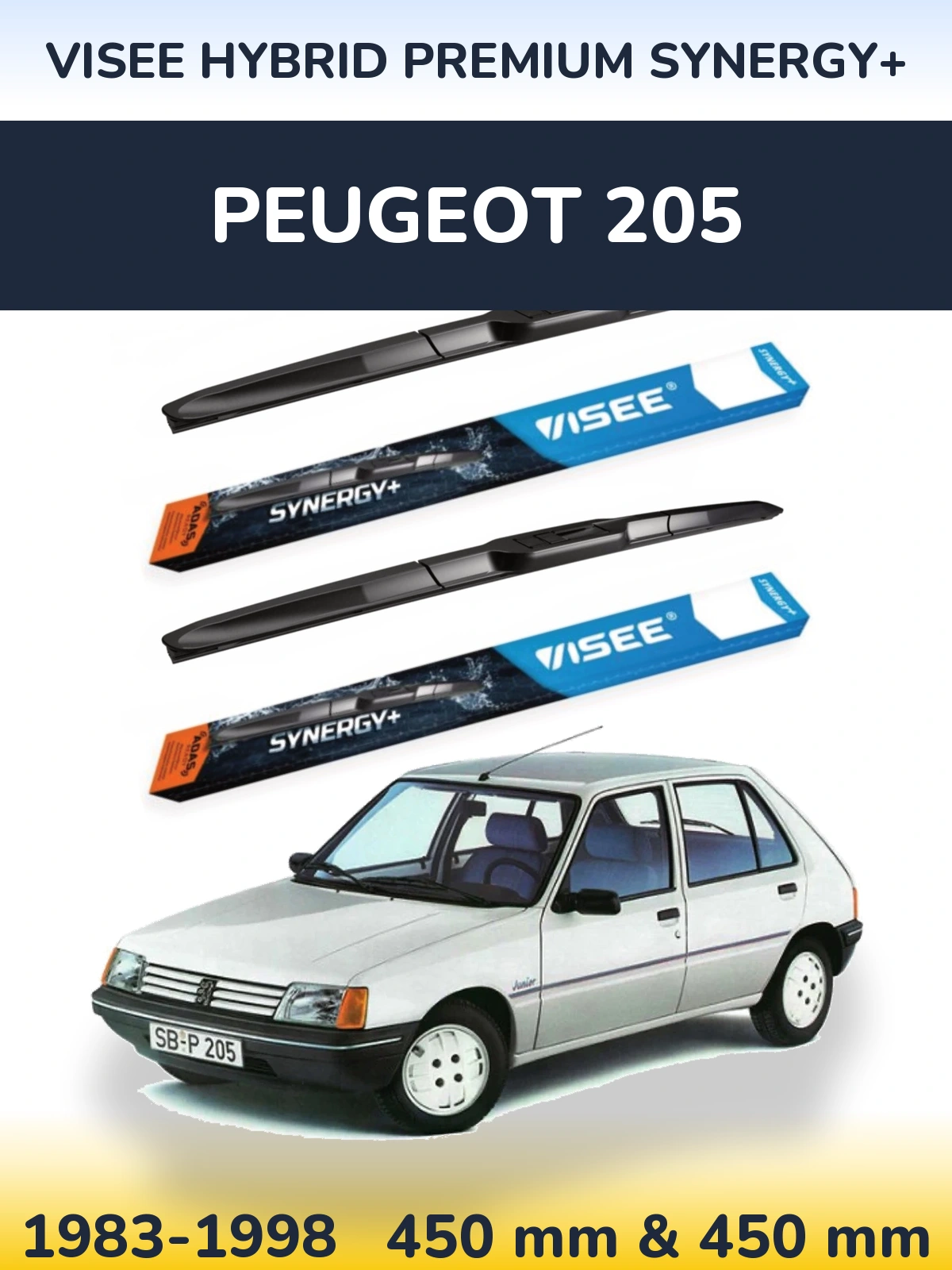 Komplet przednich wycieraczek VISEE HYBRID PREMIUM SYNERGY+ 450 & 450 mm do Peugeot 205 1983-1998