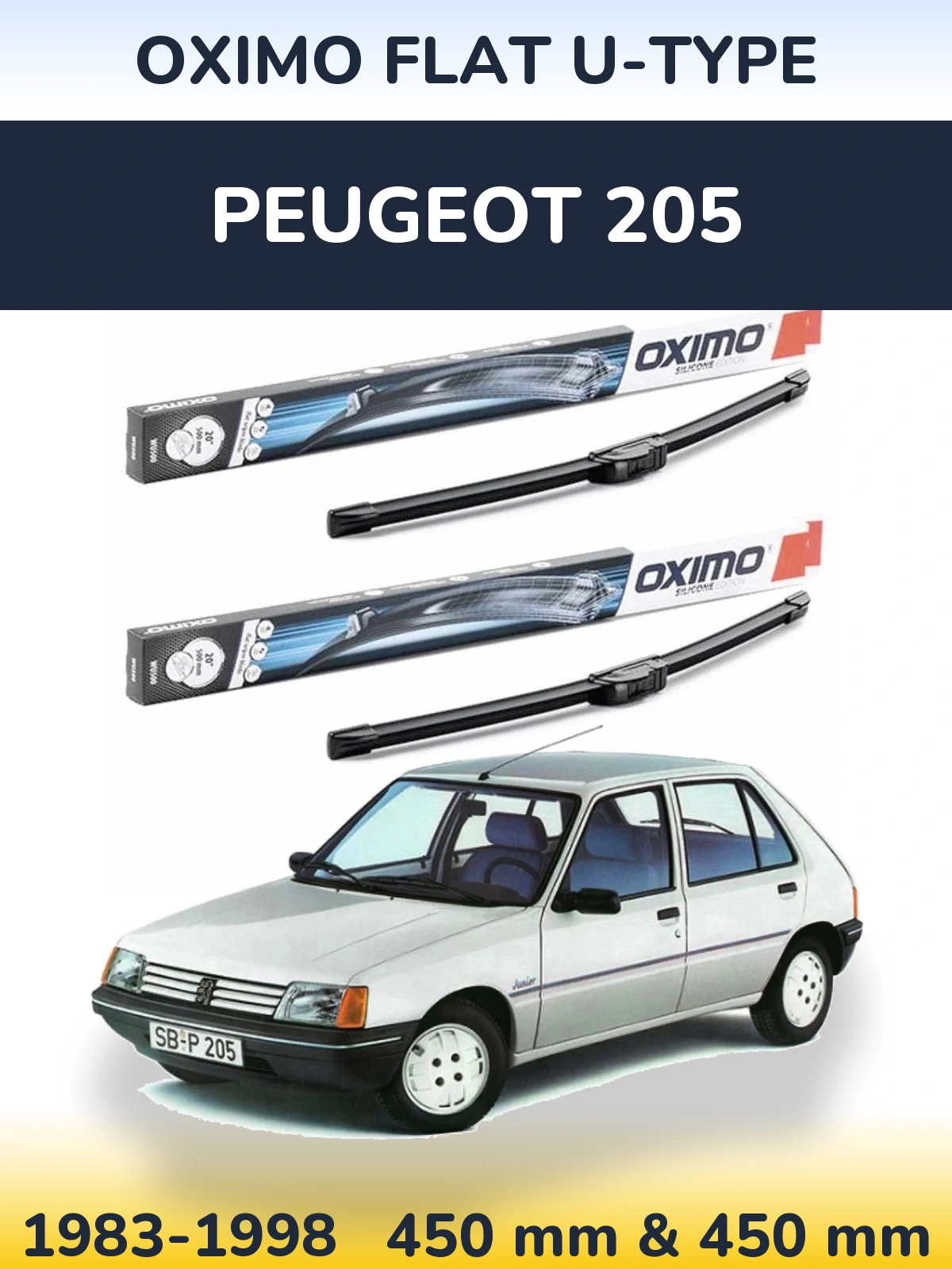 Komplet przednich wycieraczek Oximo Flat U-type 450 & 450 mm do Peugeot 205 1983-1998