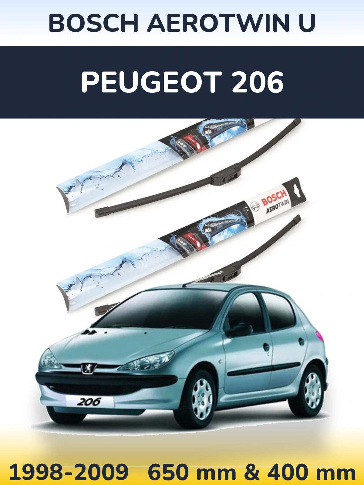 Komplet przednich wycieraczek BOSCH AeroTwin U 650 & 400 mm do Peugeot 206 1998-2009