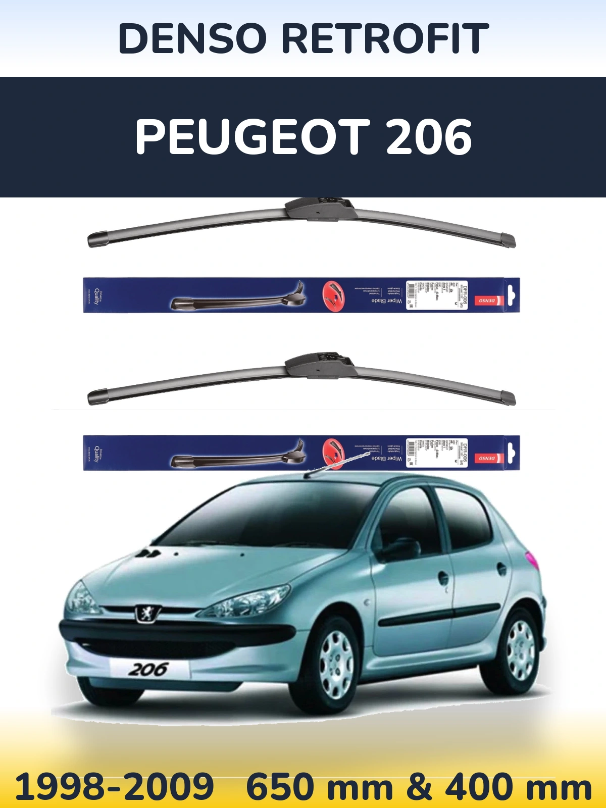 Komplet przednich wycieraczek Denso Retrofit 650 & 400 mm do Peugeot 206 1998-2009