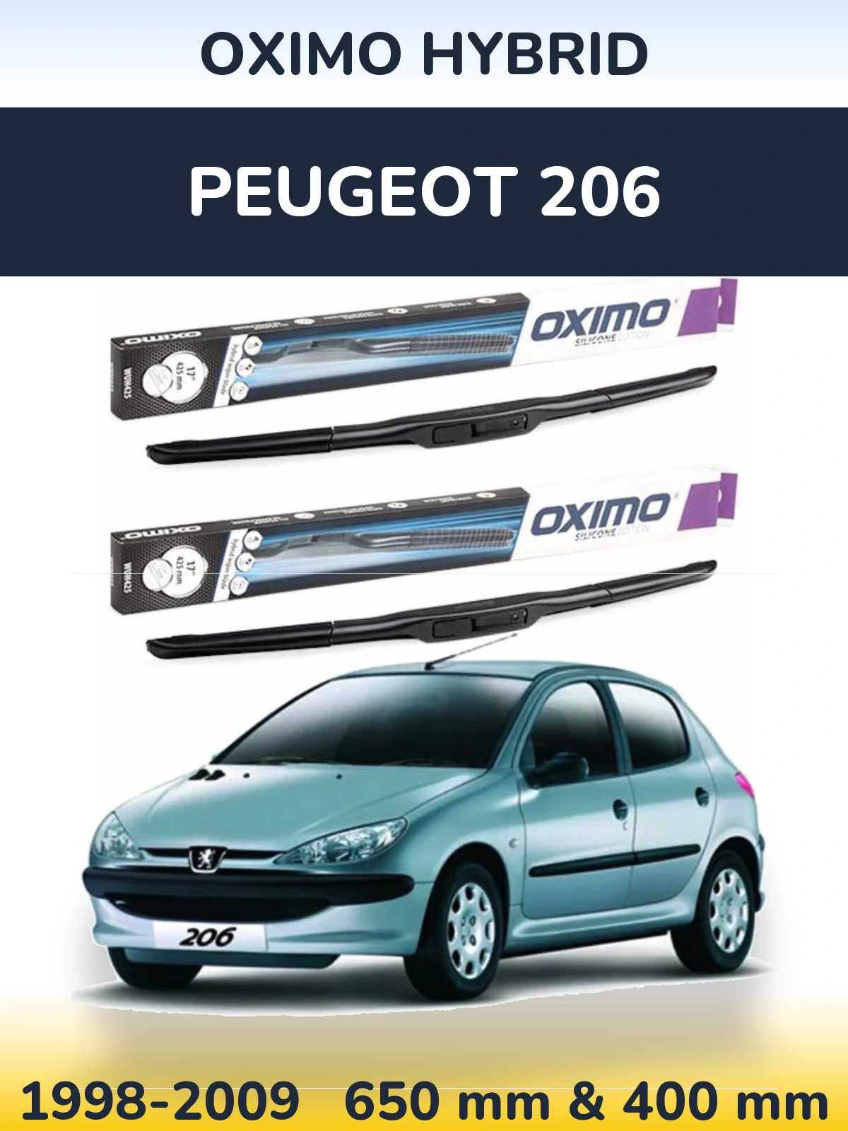 Komplet przednich wycieraczek Oximo Hybrid 650 & 400 mm do Peugeot 206 1998-2009