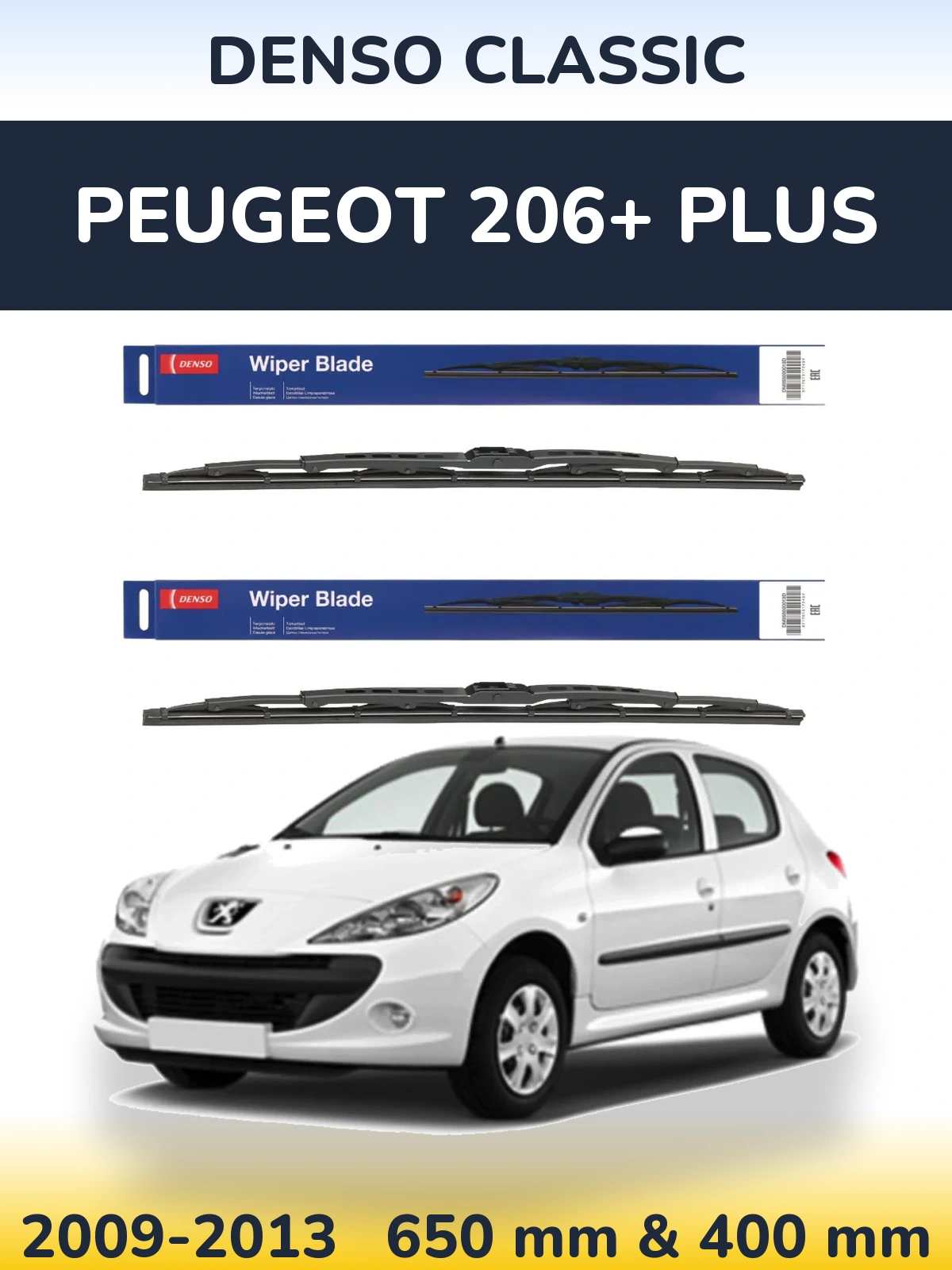 Front wiper blade set Denso Classic 650 & 400 mm for Peugeot 206+ Plus 2009-2013