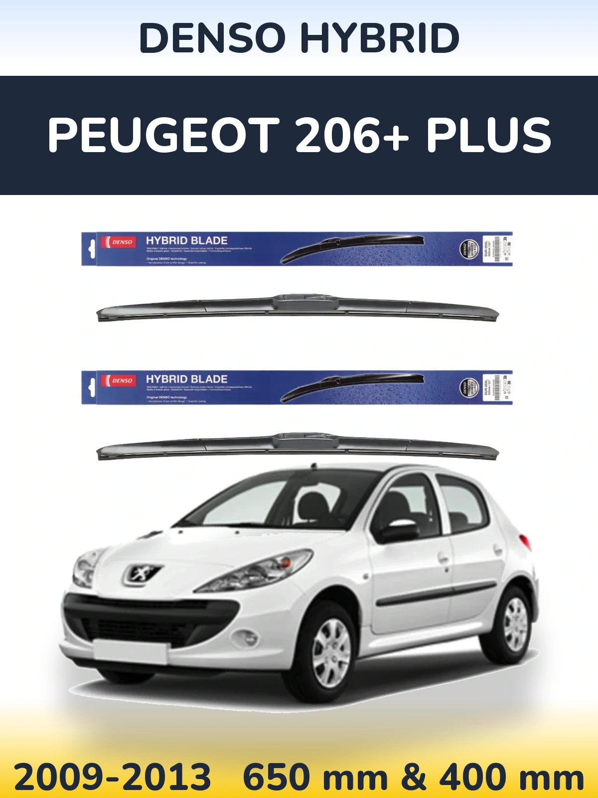 Komplet przednich wycieraczek Denso Hybrid 650 & 400 mm do Peugeot 206+ Plus 2009-2013