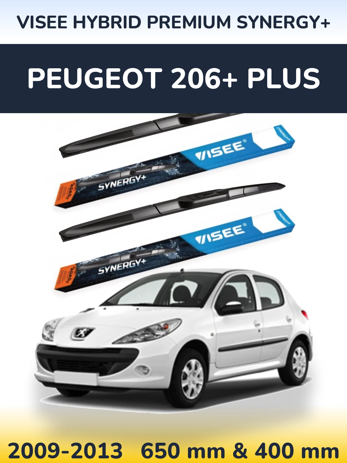 Комплект передних дворников VISEE HYBRID PREMIUM SYNERGY+ 650 & 400 мм для Peugeot 206+ Plus 2009-2013