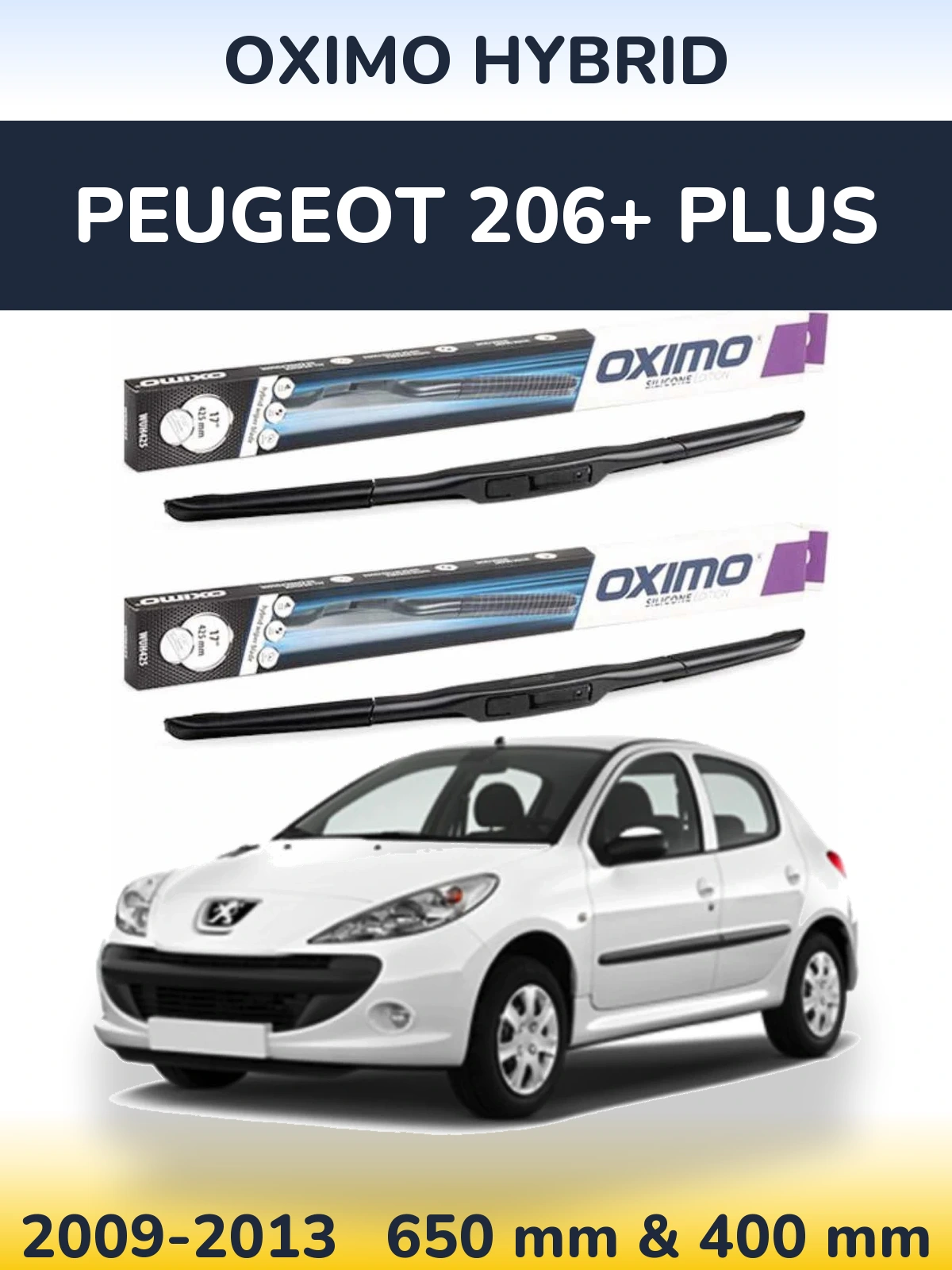 Komplet przednich wycieraczek Oximo Hybrid 650 & 400 mm do Peugeot 206+ Plus 2009-2013
