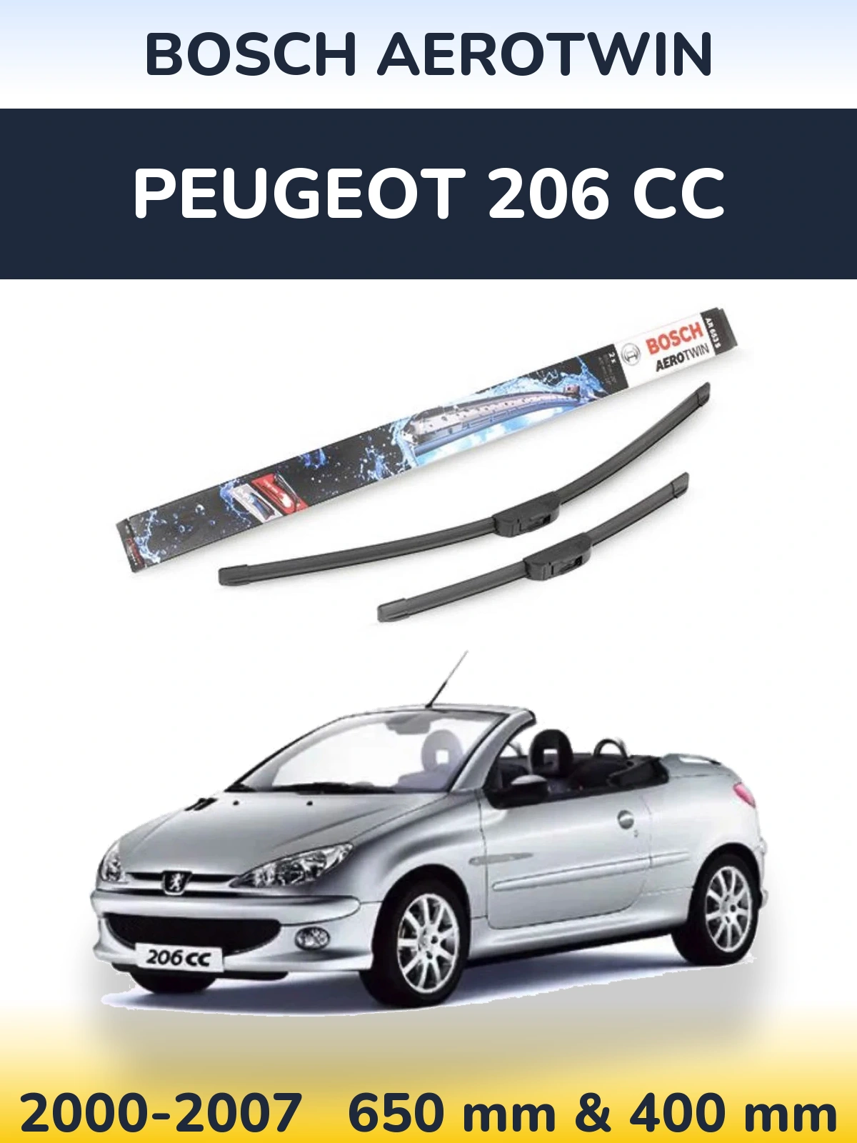 Комплект передних дворников BOSCH AeroTwin 650 & 400 мм для Peugeot 206 CC 2000-2007
