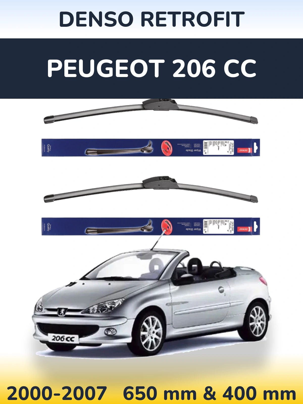 Komplet przednich wycieraczek Denso Retrofit 650 & 400 mm do Peugeot 206 CC 2000-2007
