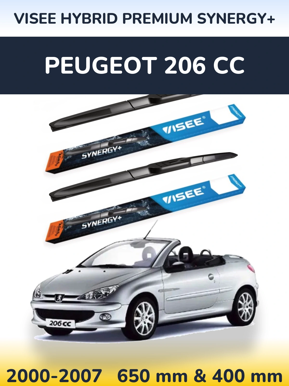 Комплект передних дворников VISEE HYBRID PREMIUM SYNERGY+ 650 & 400 мм для Peugeot 206 CC 2000-2007