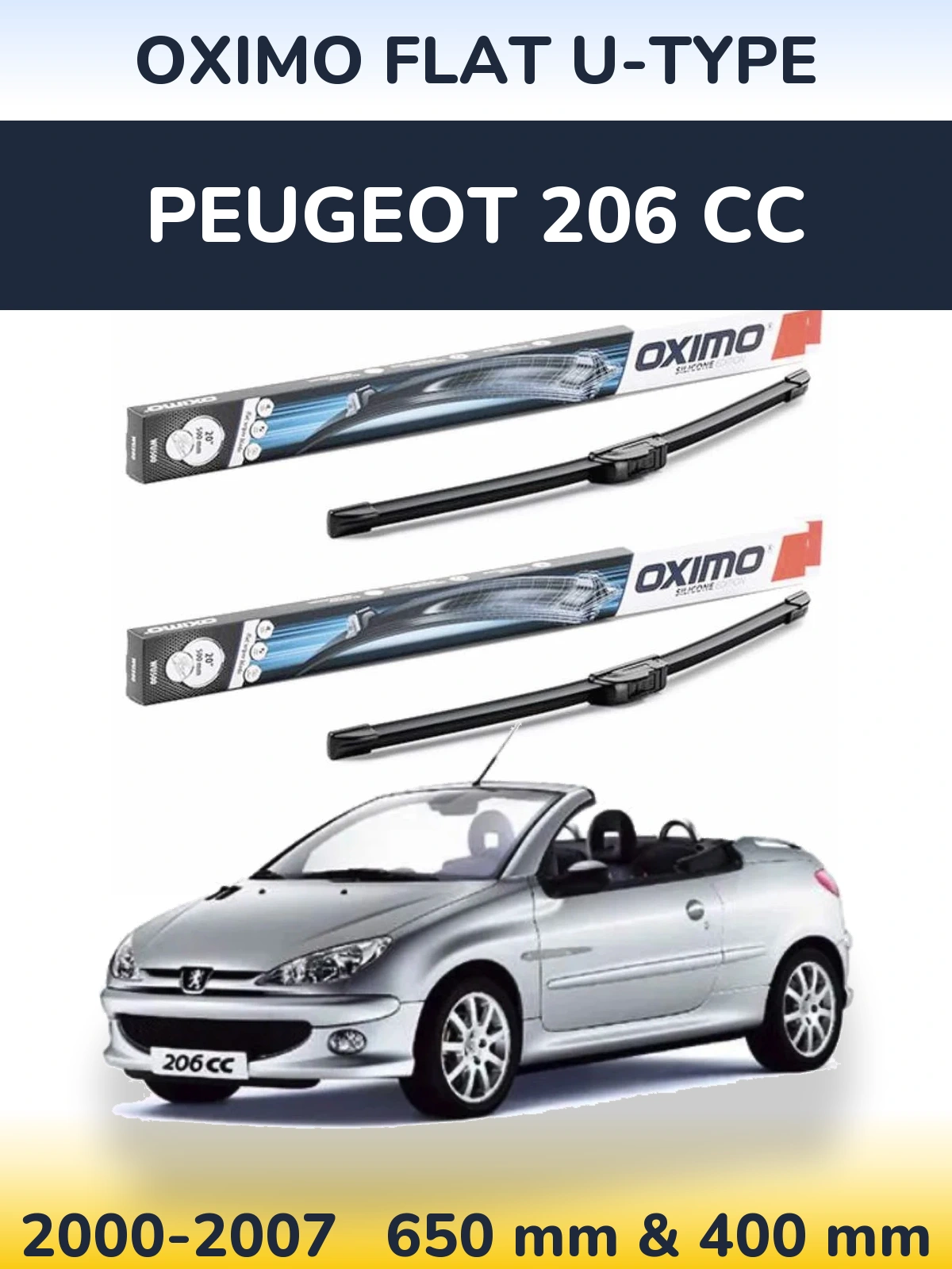Комплект передних дворников Oximo Flat U-type 650 & 400 мм для Peugeot 206 CC 2000-2007