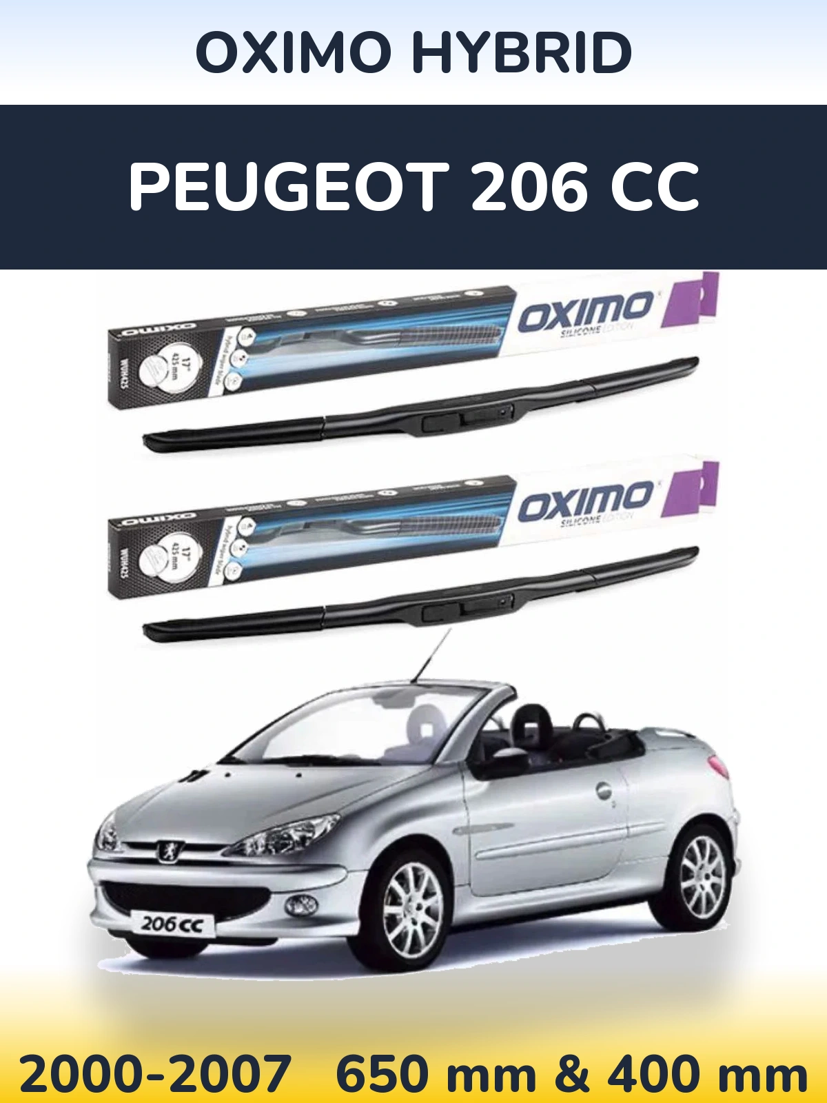 Комплект передних дворников Oximo Hybrid 650 & 400 мм для Peugeot 206 CC 2000-2007