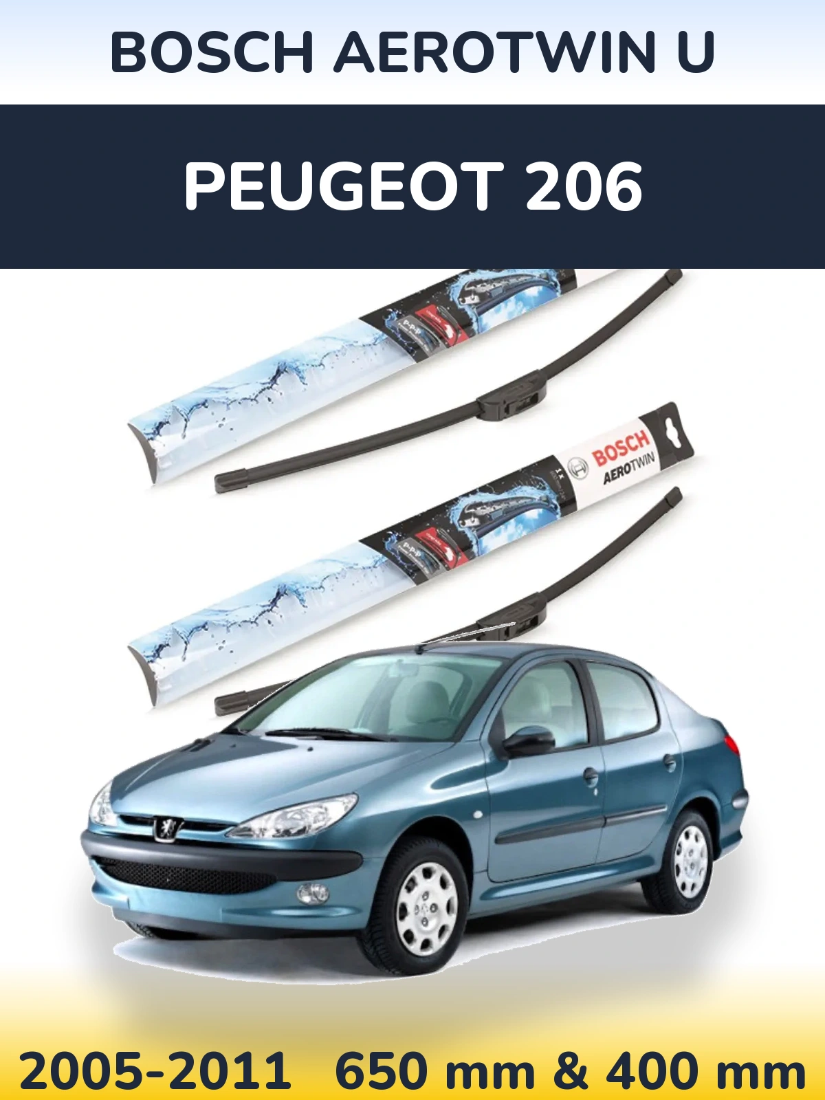 Komplet przednich wycieraczek BOSCH AeroTwin U 650 & 400 mm do Peugeot 206 2005-2011