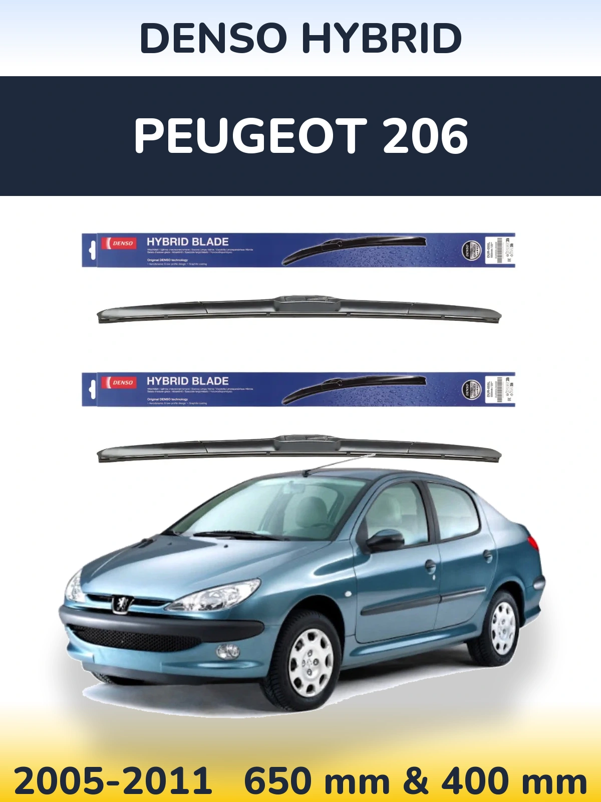 Komplet przednich wycieraczek Denso Hybrid 650 & 400 mm do Peugeot 206 2005-2011