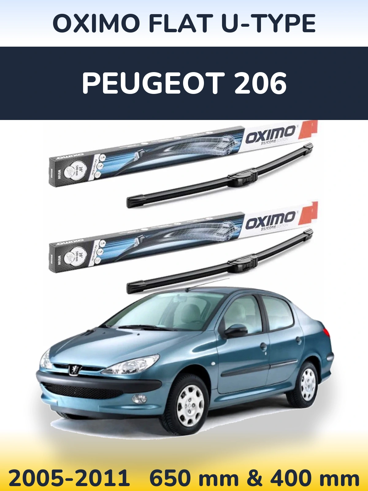 Komplet przednich wycieraczek Oximo Flat U-type 650 & 400 mm do Peugeot 206 2005-2011