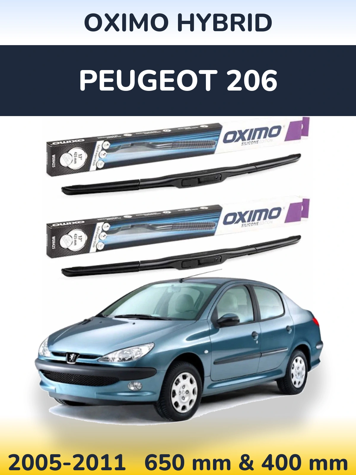 Komplet przednich wycieraczek Oximo Hybrid 650 & 400 mm do Peugeot 206 2005-2011
