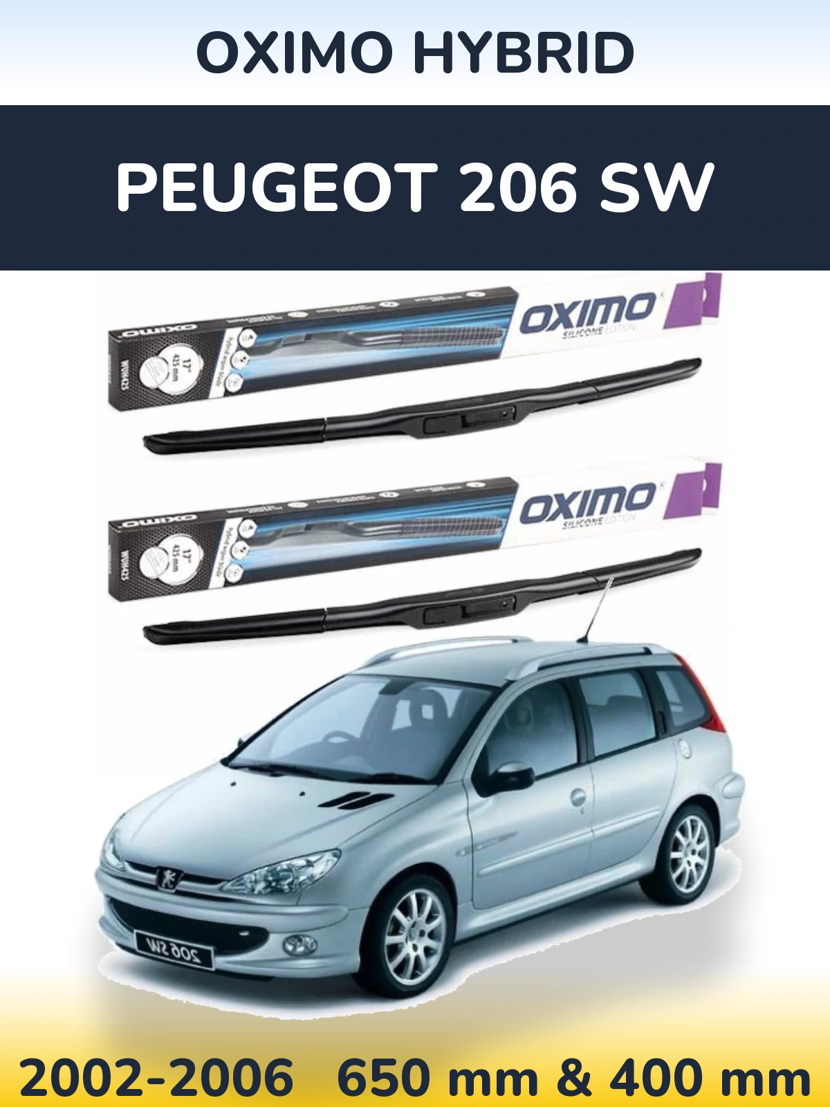 Комплект передних дворников Oximo Hybrid 650 & 400 мм для Peugeot 206 SW 2002-2006