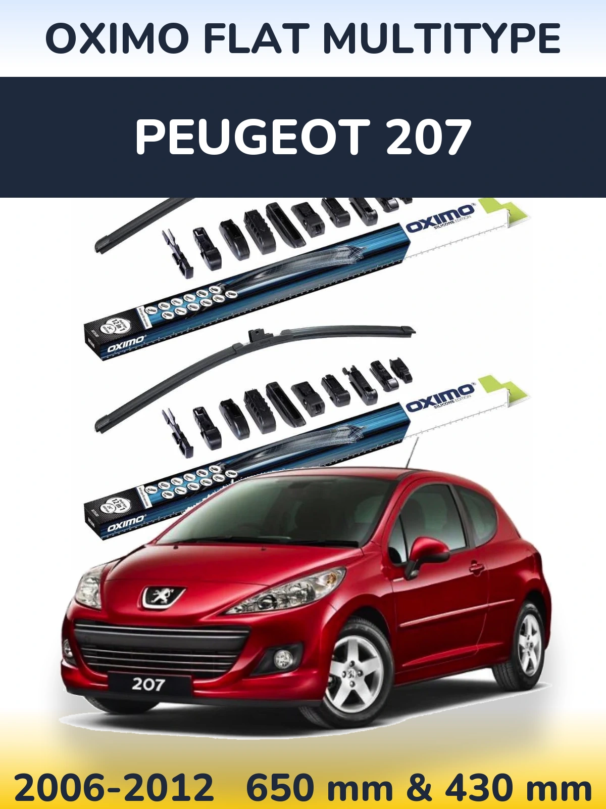 Комплект передних дворников Oximo Flat MultiТипe 650 & 430 мм для Peugeot 207 2006-2012