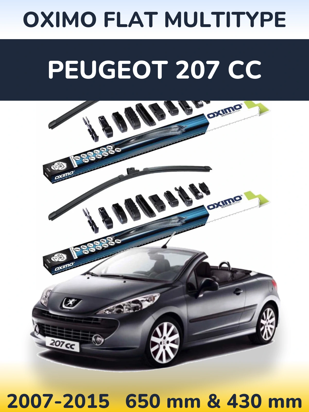 Komplet przednich wycieraczek Oximo Flat MultiType 650 & 430 mm do Peugeot 207 CC 2007-2015