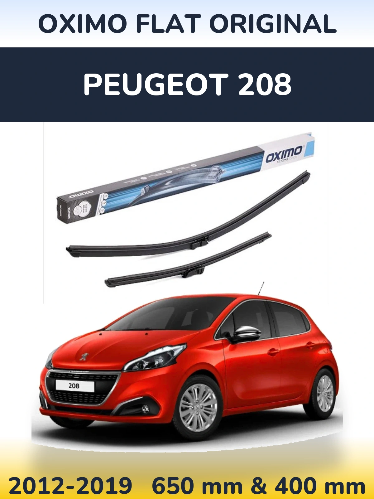 Комплект передних дворников Oximo Flat Original 650 & 400 мм для Peugeot 208 2012-2019