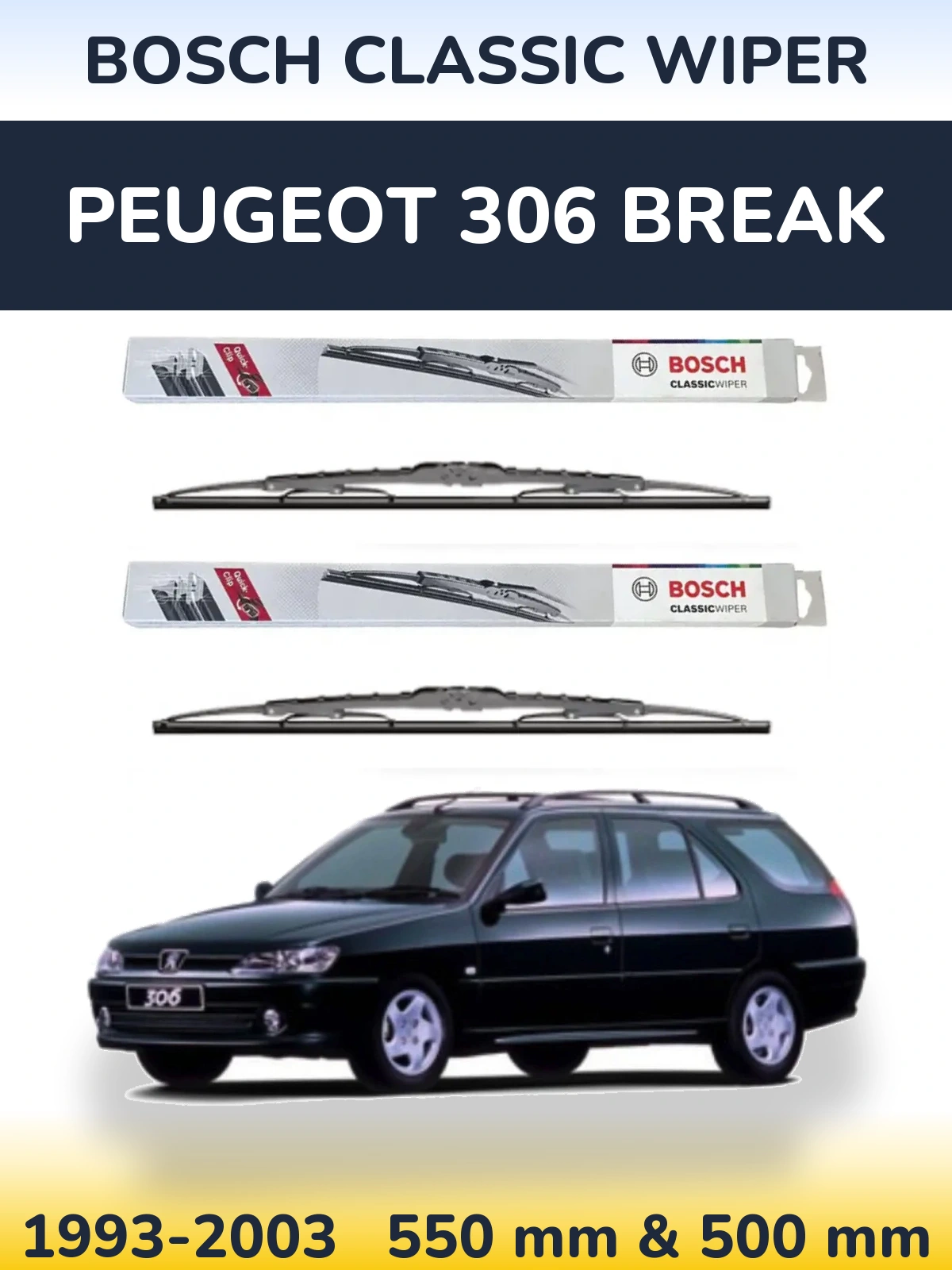 Komplet przednich wycieraczek BOSCH Classic Wiper 550 & 500 mm do Peugeot 306 Break 1993-2003