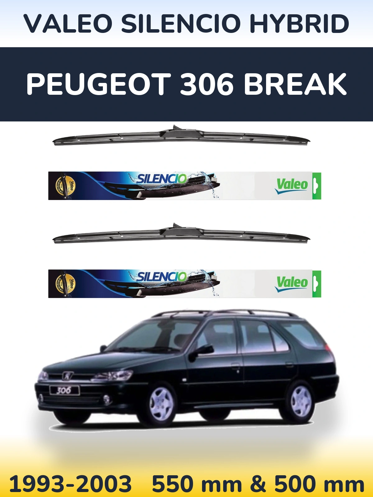 Комплект передних дворников Valeo Silencio Hybrid 550 & 500 мм для Peugeot 306 Break 1993-2003