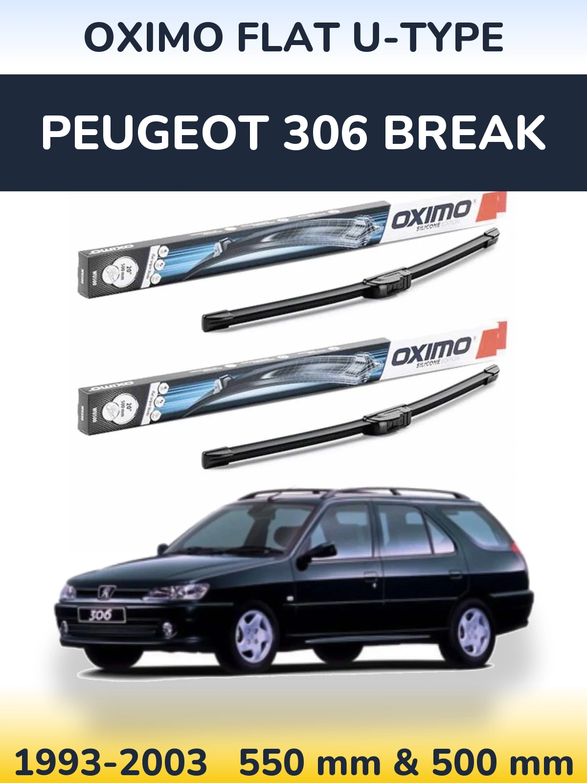 Комплект передних дворников Oximo Flat U-type 550 & 500 мм для Peugeot 306 Break 1993-2003
