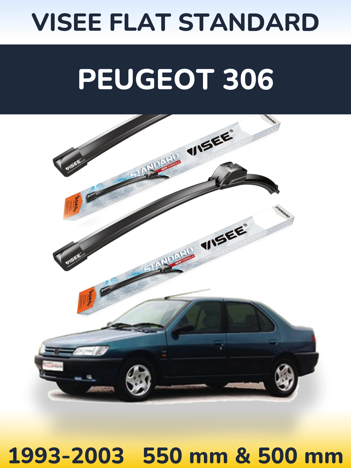 Комплект передних дворников VISEE FLAT STANDARD 550 & 500 мм для Peugeot 306 1993-2003