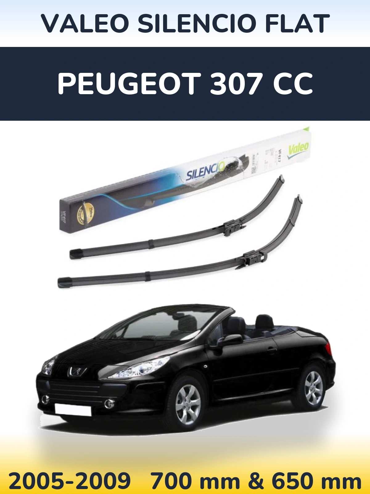 Комплект передних дворников Valeo Silencio Flat 700 & 650 мм для Peugeot 307 CC 2005-2009
