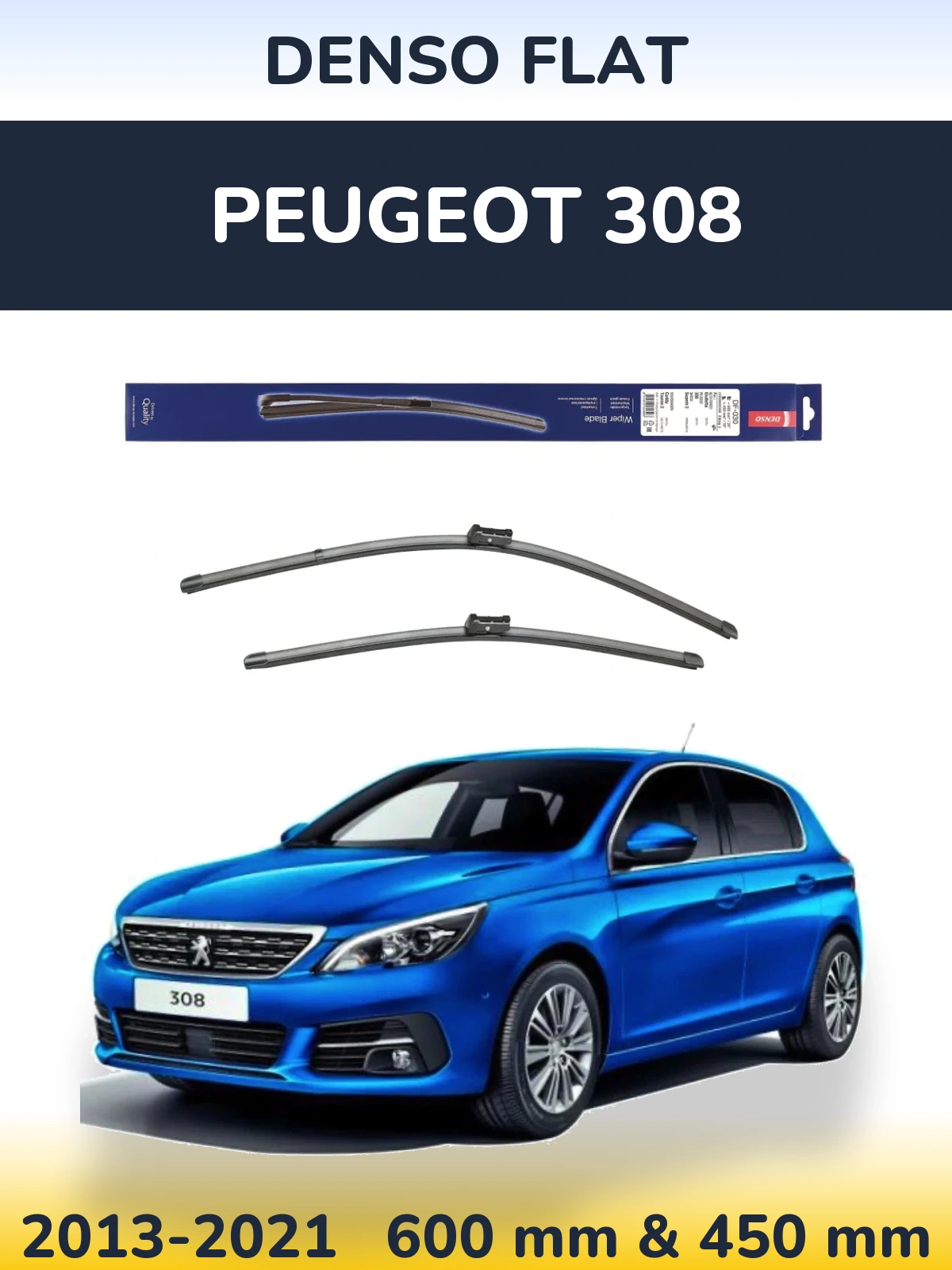 Komplet przednich wycieraczek Denso Flat 600 & 450 mm do Peugeot 308 2013-2021