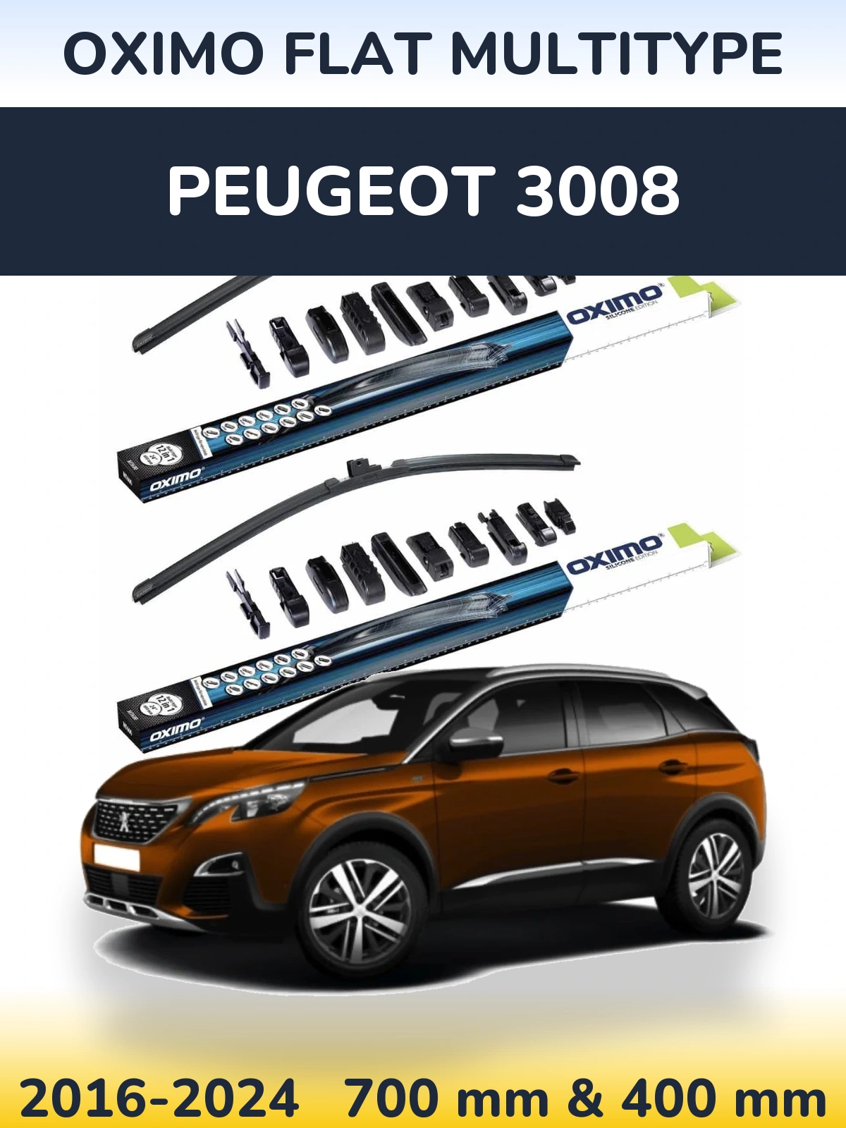 Комплект передних дворников Oximo Flat MultiТипe 700 & 400 мм для Peugeot 3008 2016-2024