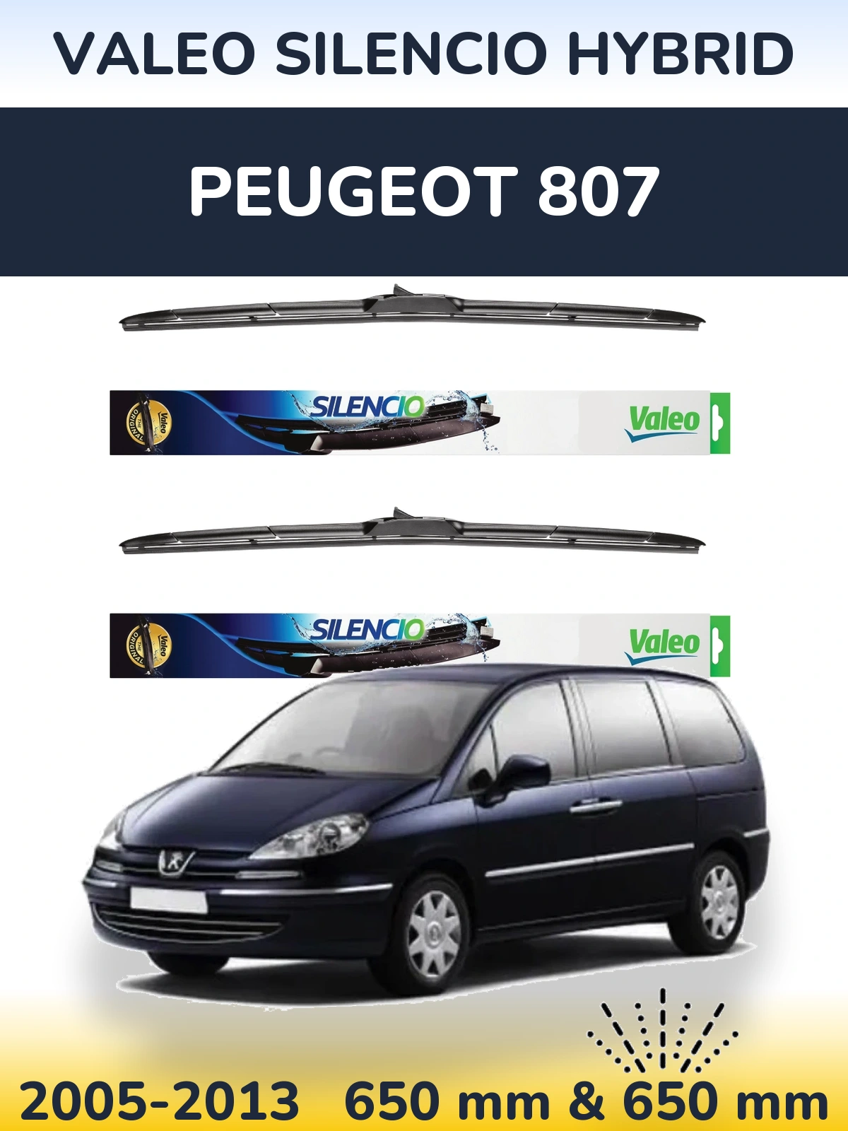 Комплект передних дворников Valeo Silencio Hybrid 650 & 650 мм для Peugeot 807 2005-2013