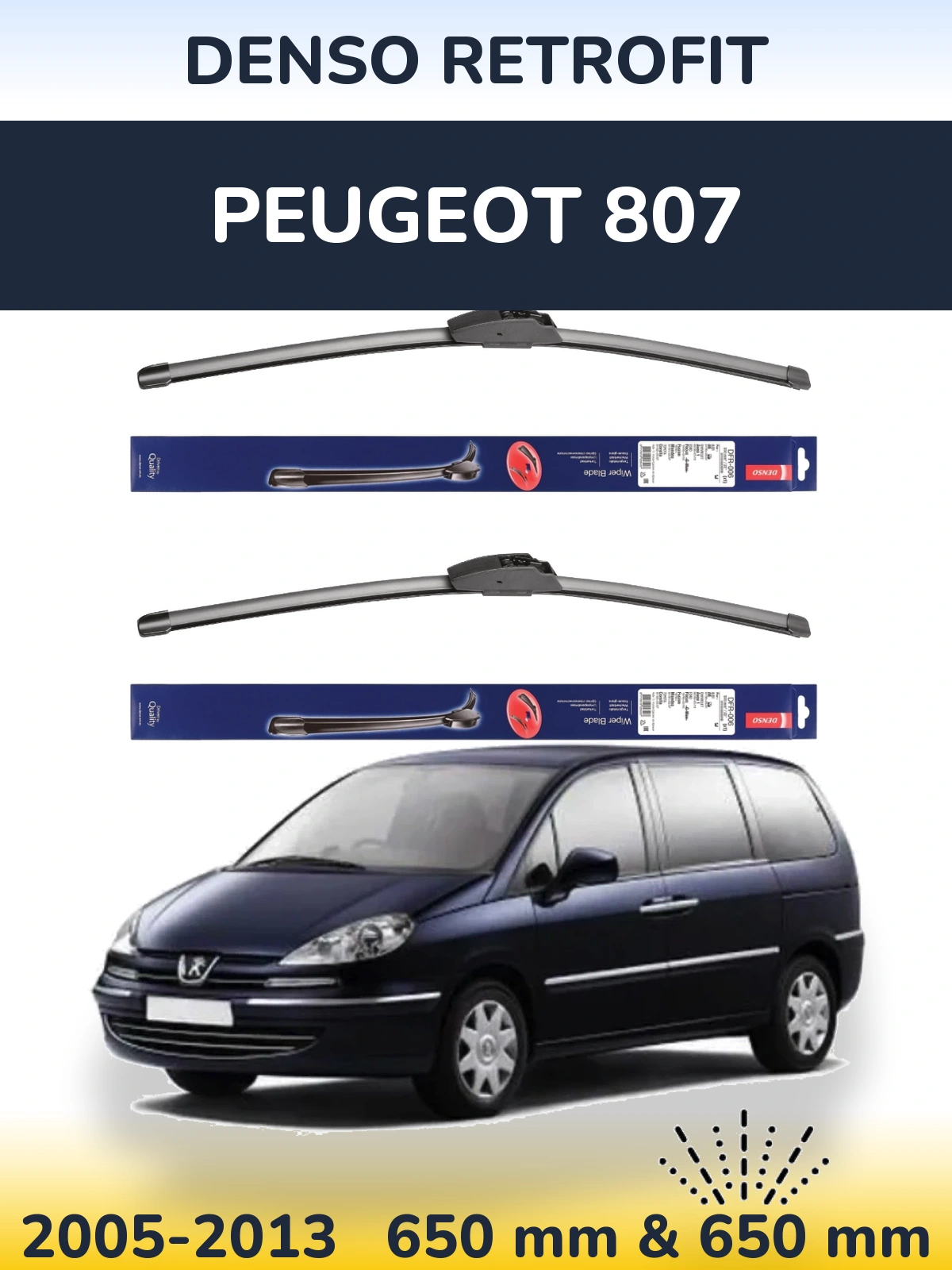 Комплект передних дворников Denso Retrofit 650 & 650 мм для Peugeot 807 2005-2013
