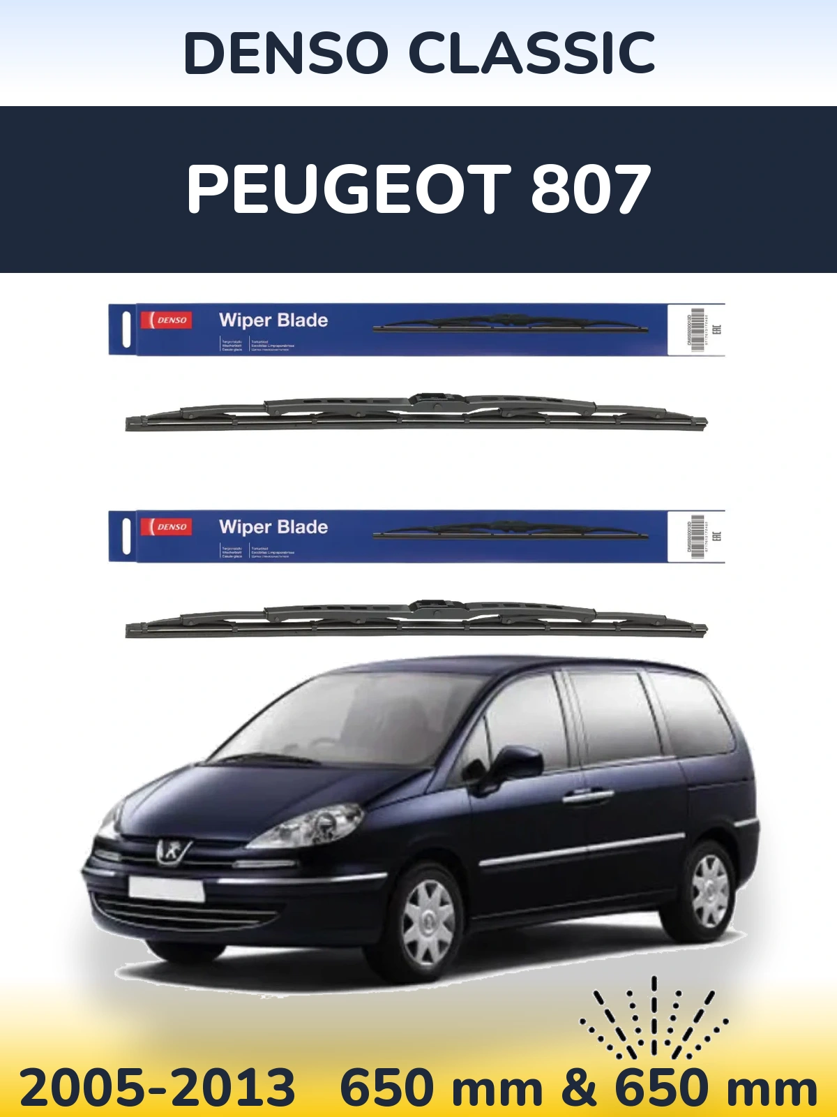Komplet przednich wycieraczek Denso Classic 650 & 650 mm do Peugeot 807 2005-2013