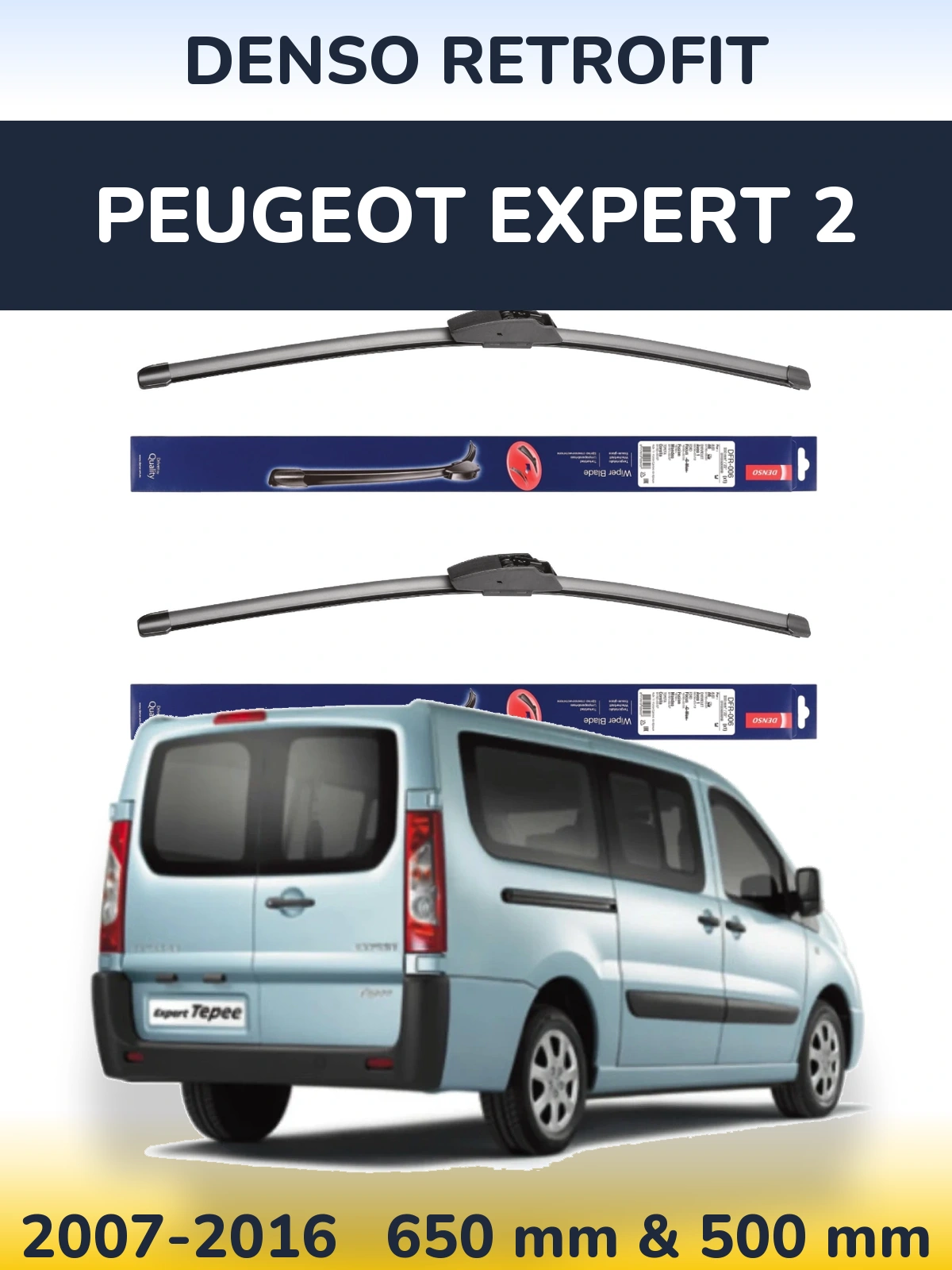 Komplet przednich wycieraczek Denso Retrofit 650 & 500 mm do Peugeot Expert 2 2007-2016