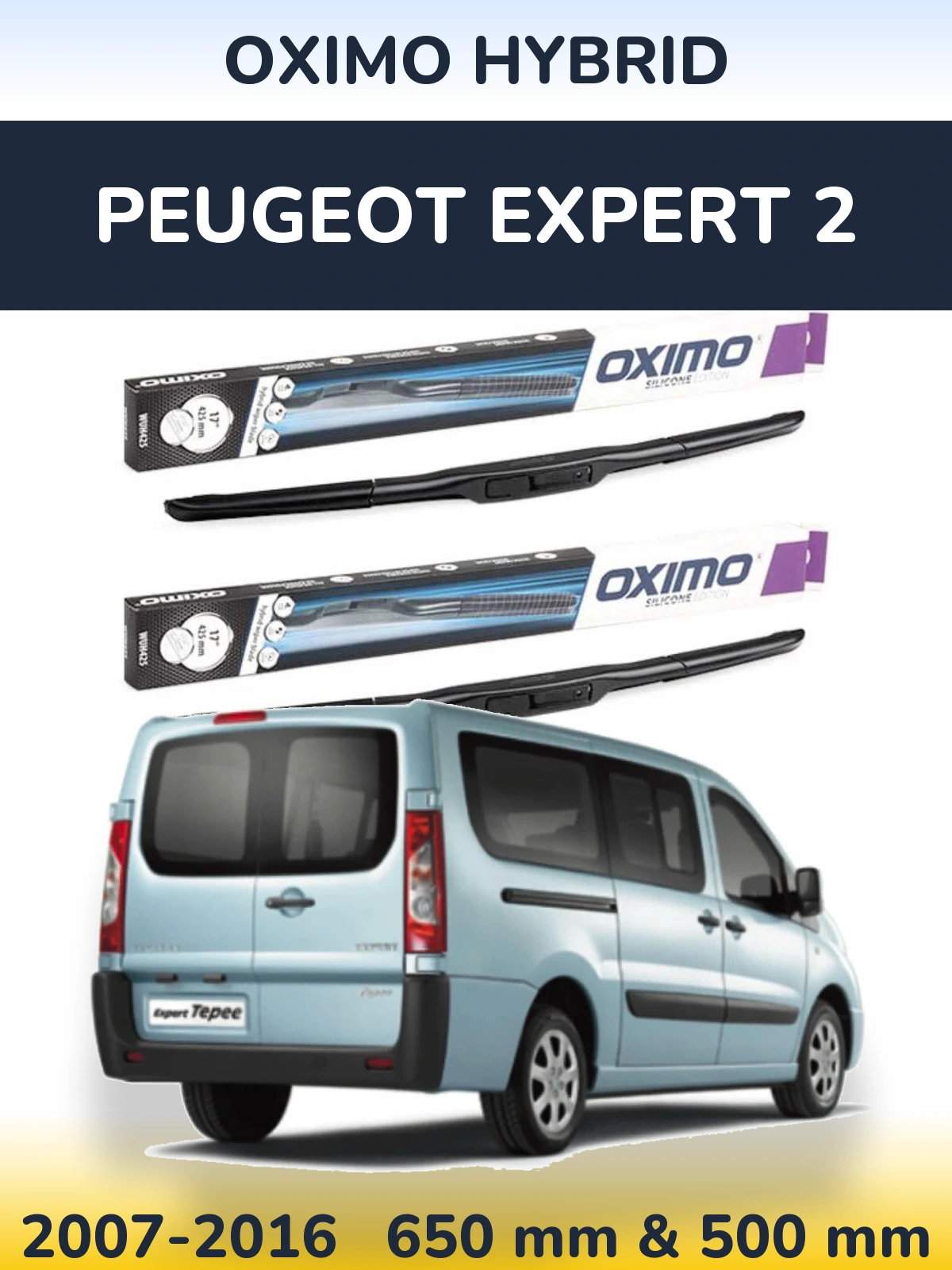 Komplet przednich wycieraczek Oximo Hybrid 650 & 500 mm do Peugeot Expert 2 2007-2016