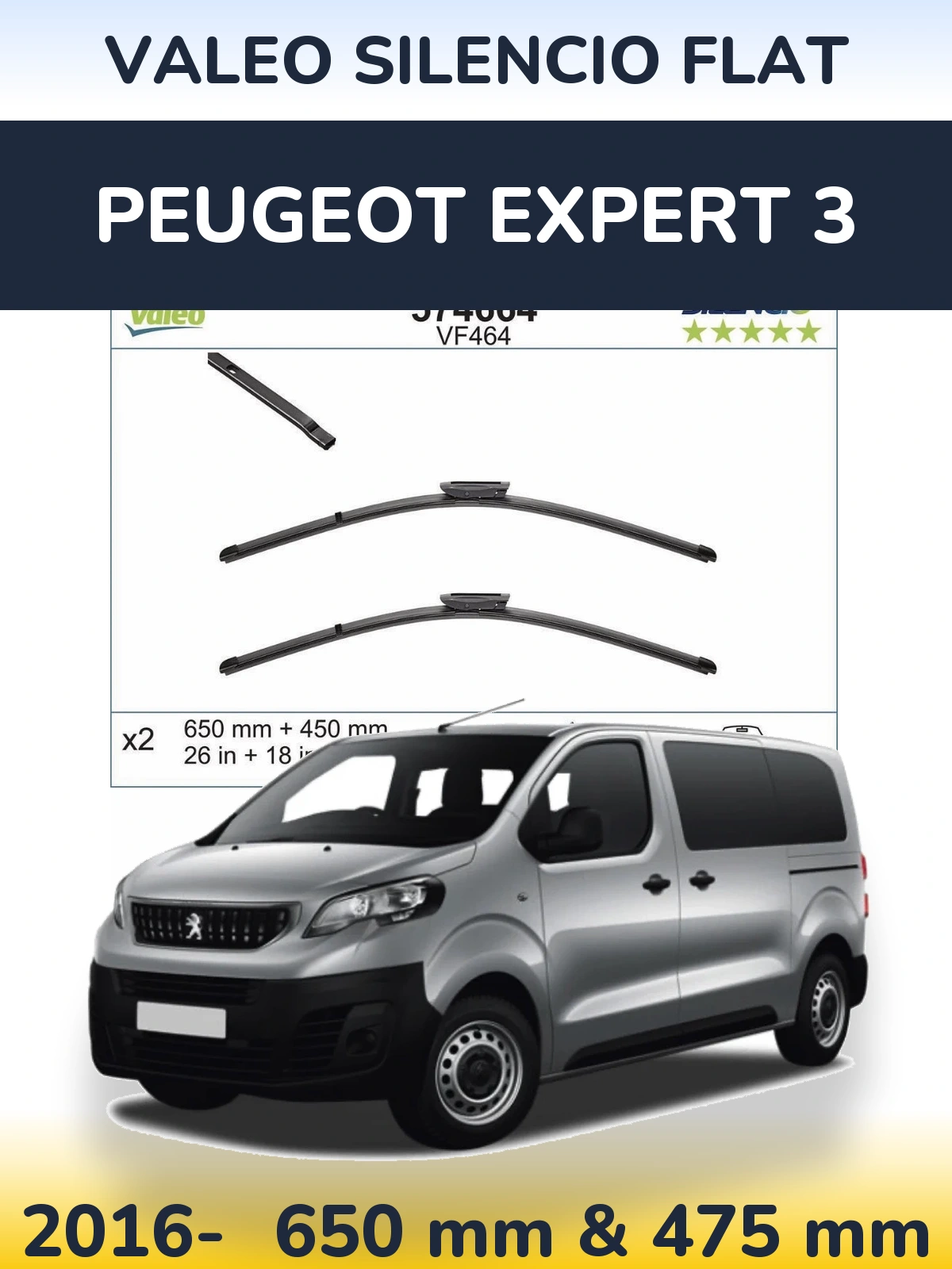 Komplet przednich wycieraczek Valeo Silencio Flat 650 & 450 mm do Peugeot Expert 3 2016-2026