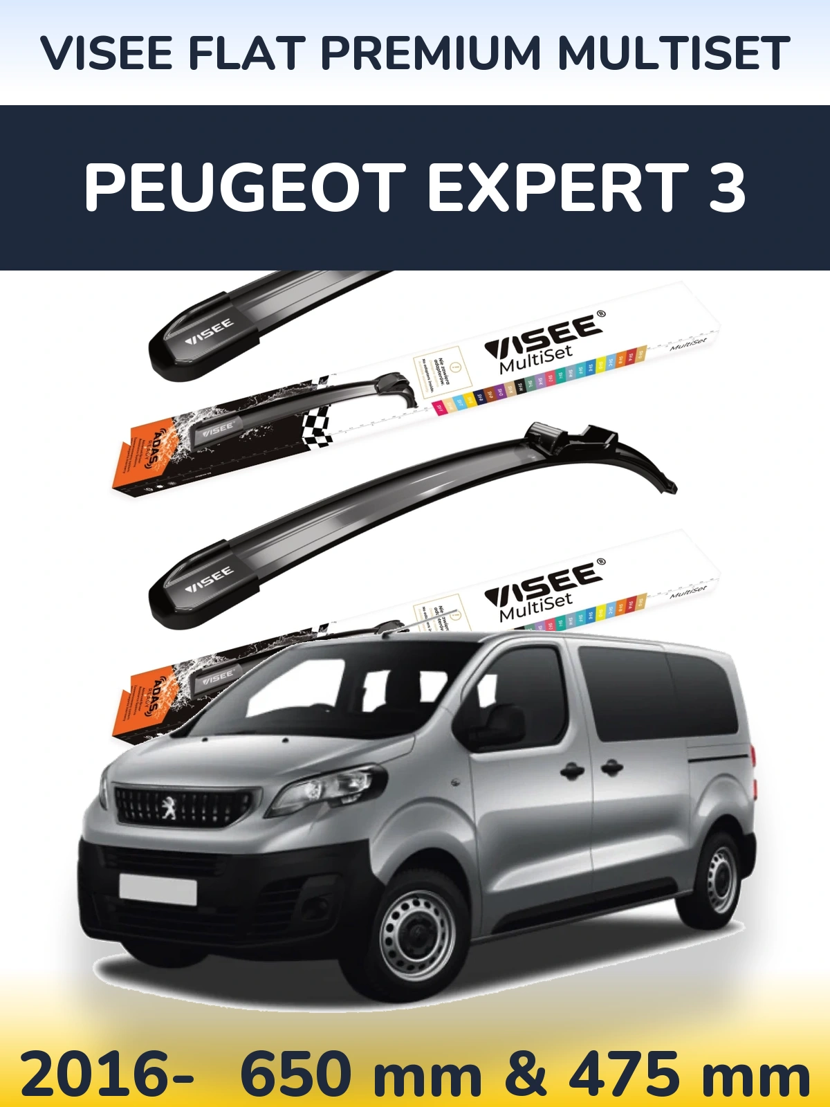 Komplet przednich wycieraczek VISEE FLAT PREMIUM MultiSet 650 & 475 mm do Peugeot Expert 3 2016-2026