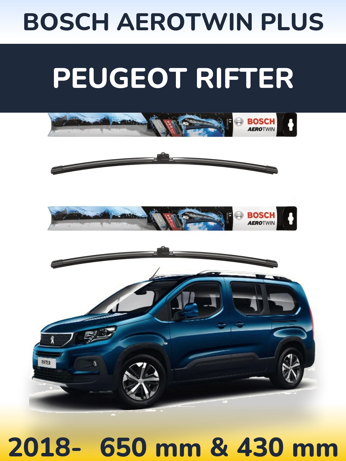 Komplet przednich wycieraczek BOSCH AeroTwin Plus 650 & 430 mm do Peugeot Rifter 2018-2026