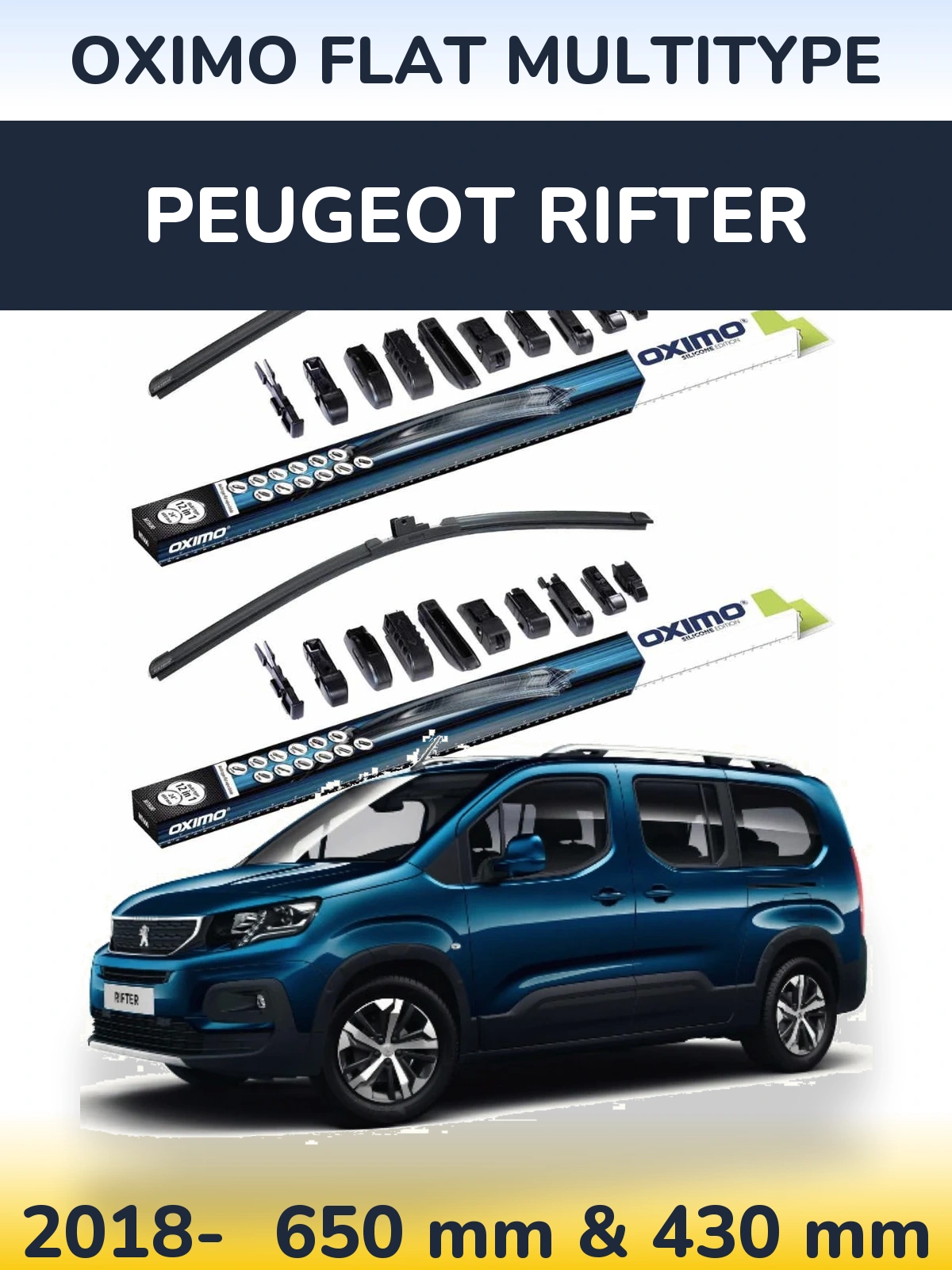 Komplet przednich wycieraczek Oximo Flat MultiType 650 & 430 mm do Peugeot Rifter 2018-2026