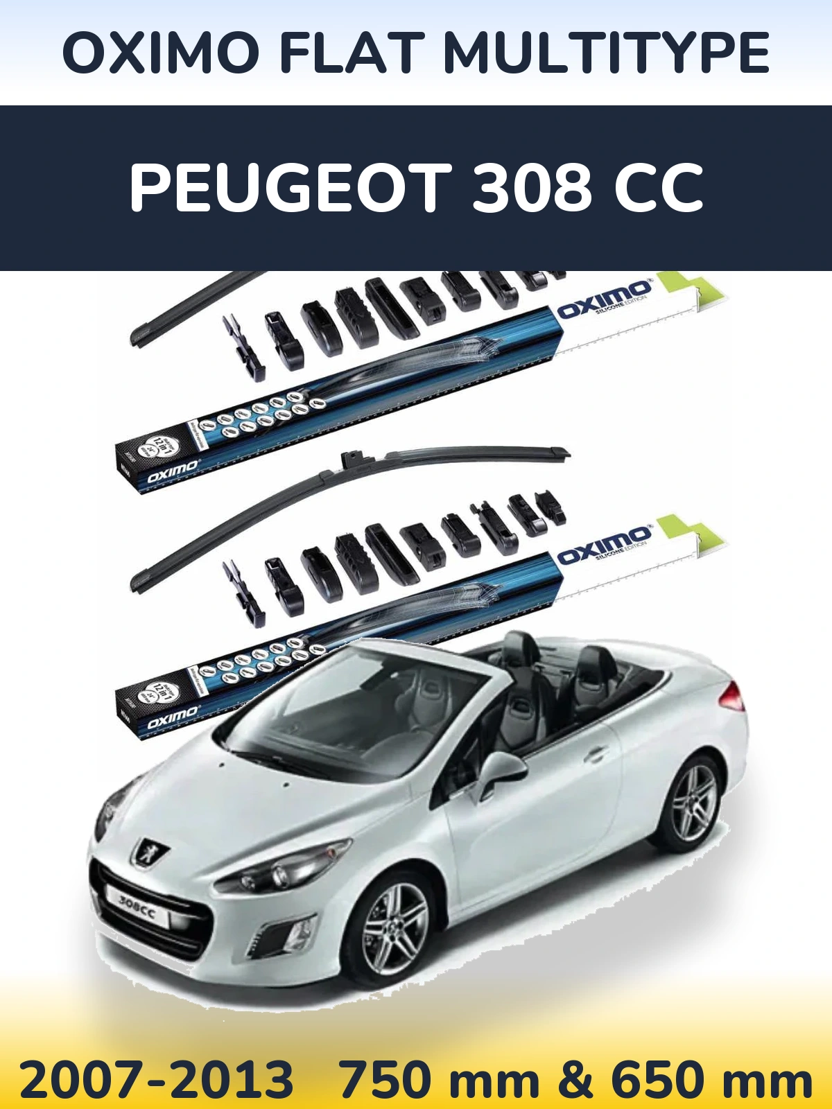 Komplet przednich wycieraczek Oximo Flat MultiType 750 & 650 mm do Peugeot 308 CC 2007-2013