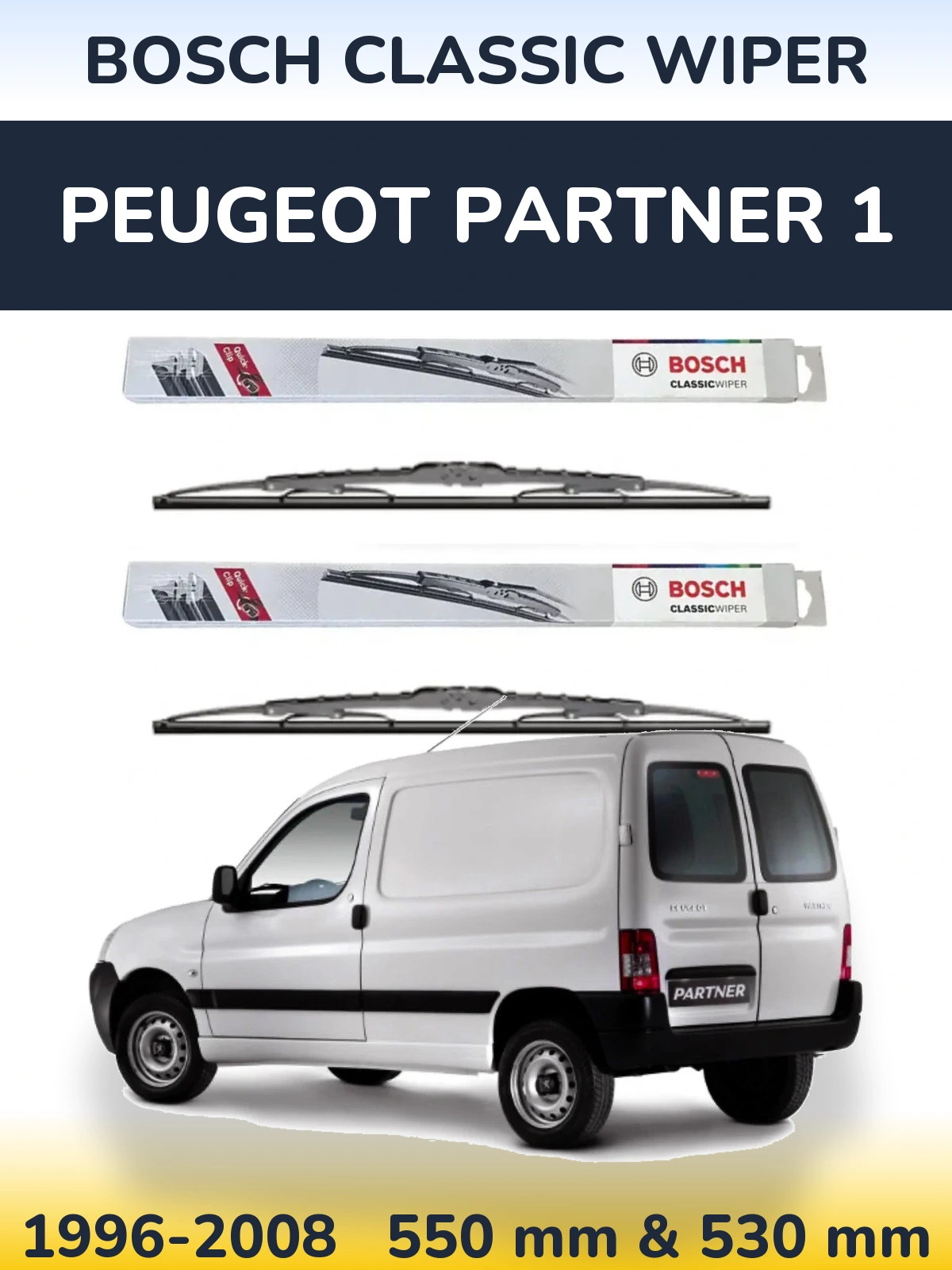 Komplet przednich wycieraczek BOSCH Classic Wiper 550 & 530 mm do Peugeot Partner 1 1996-2008