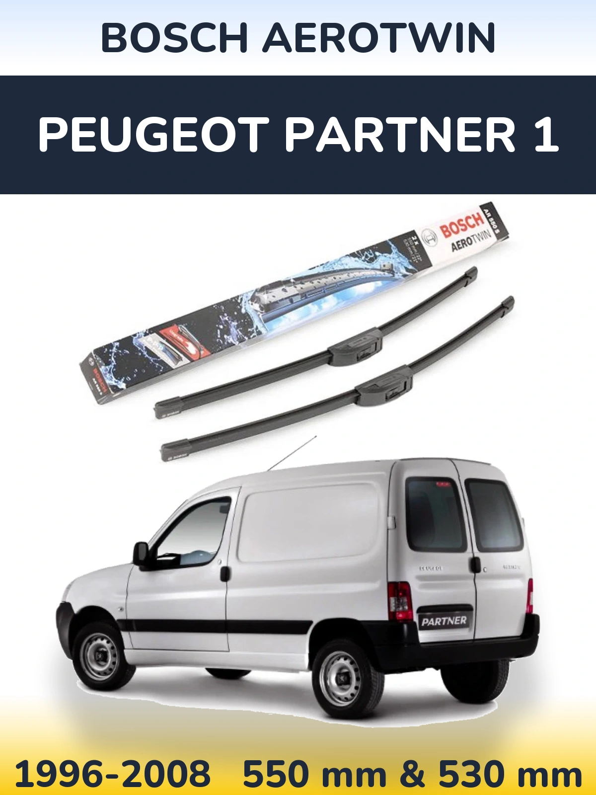 Комплект передних дворников BOSCH AeroTwin 550 & 530 мм для Peugeot Partner 1 1996-2008