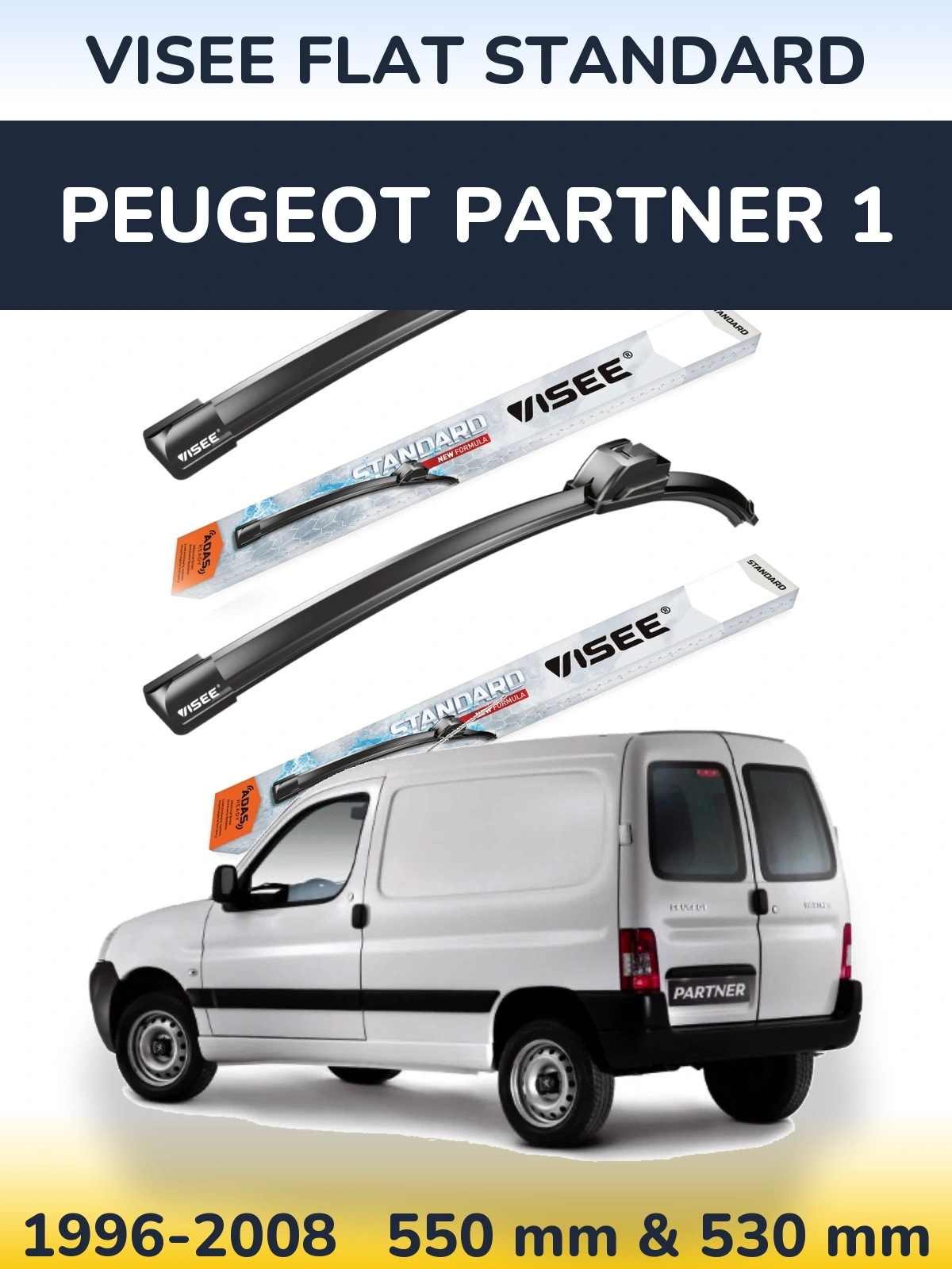 Комплект передних дворников VISEE FLAT STANDARD 550 & 530 мм для Peugeot Partner 1 1996-2008