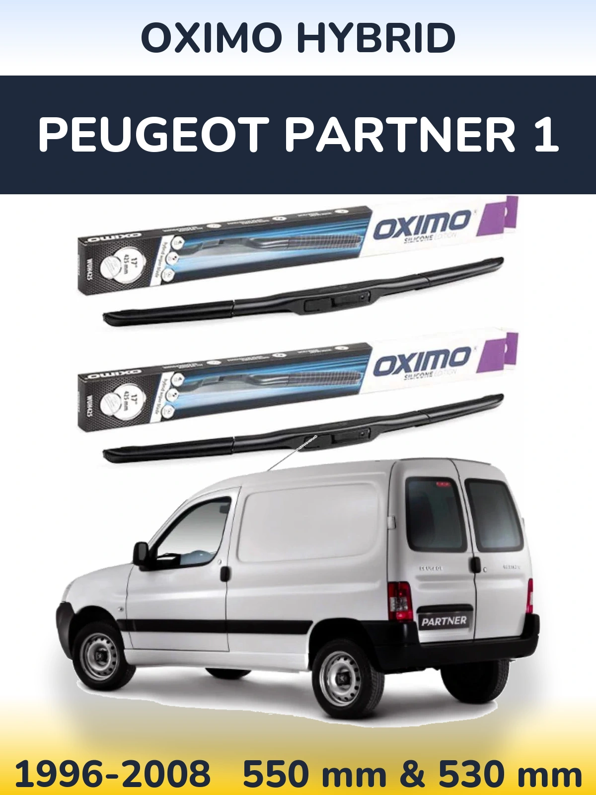 Komplet przednich wycieraczek Oximo Hybrid 550 & 530 mm do Peugeot Partner 1 1996-2008