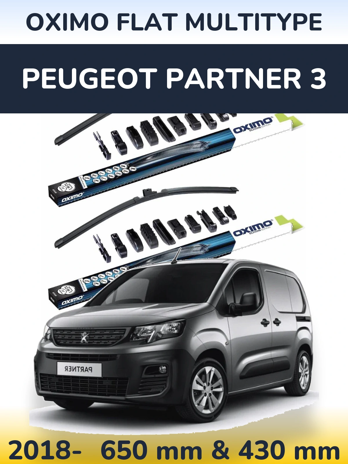 Komplet przednich wycieraczek Oximo Flat MultiType 650 & 430 mm do Peugeot Partner 3 2018-2026