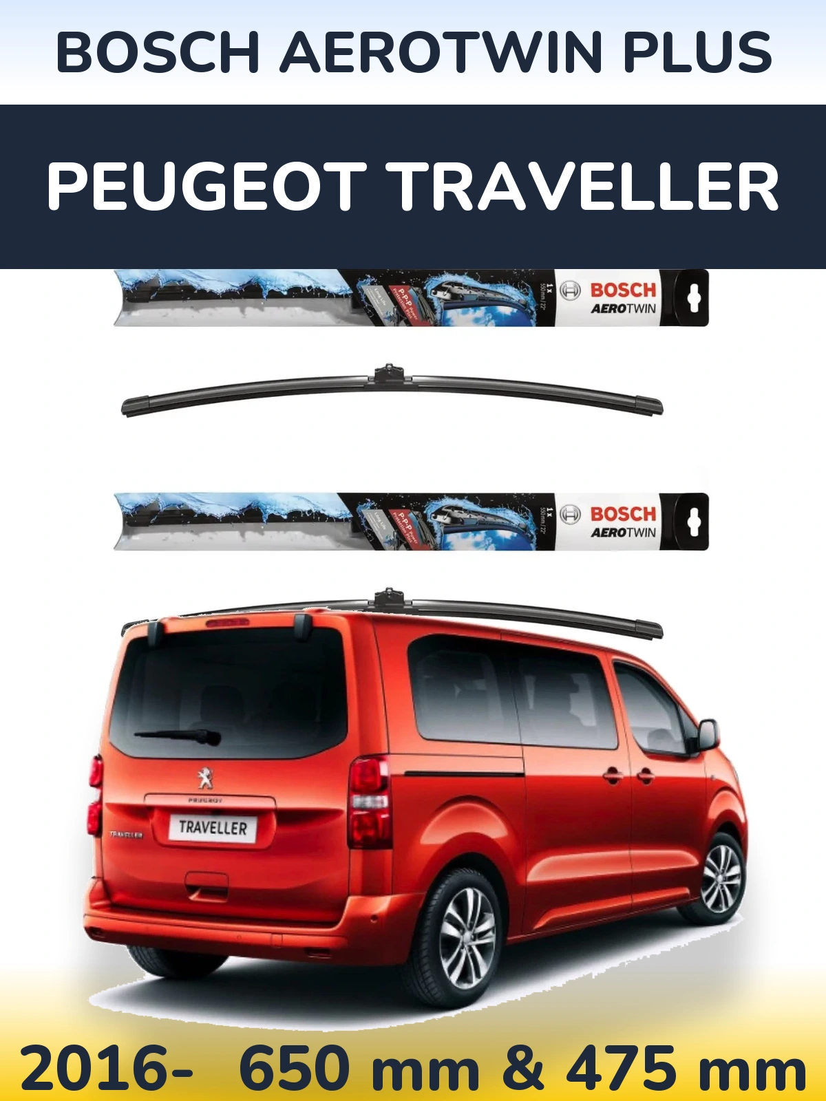 Komplet przednich wycieraczek BOSCH AeroTwin Plus 650 & 475 mm do Peugeot Traveller 2016-2026