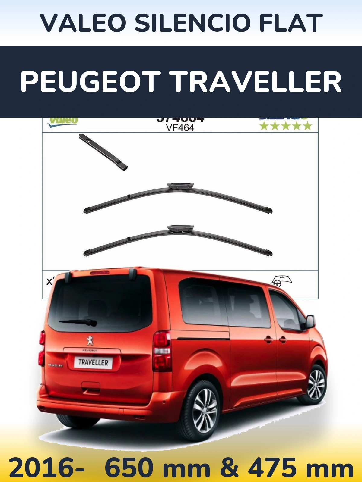 Komplet przednich wycieraczek Valeo Silencio Flat 650 & 450 mm do Peugeot Traveller 2016-2026