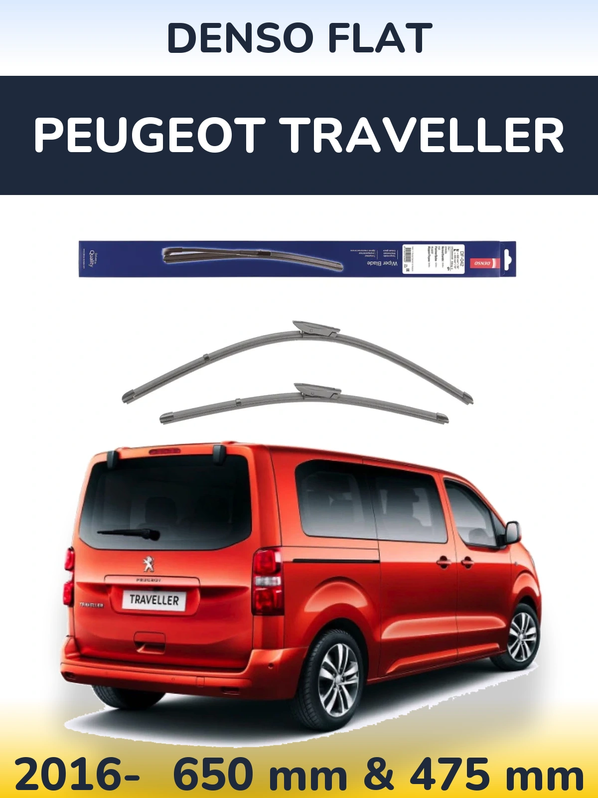 Komplet przednich wycieraczek Denso Flat 650 & 450 mm do Peugeot Traveller 2016-2026