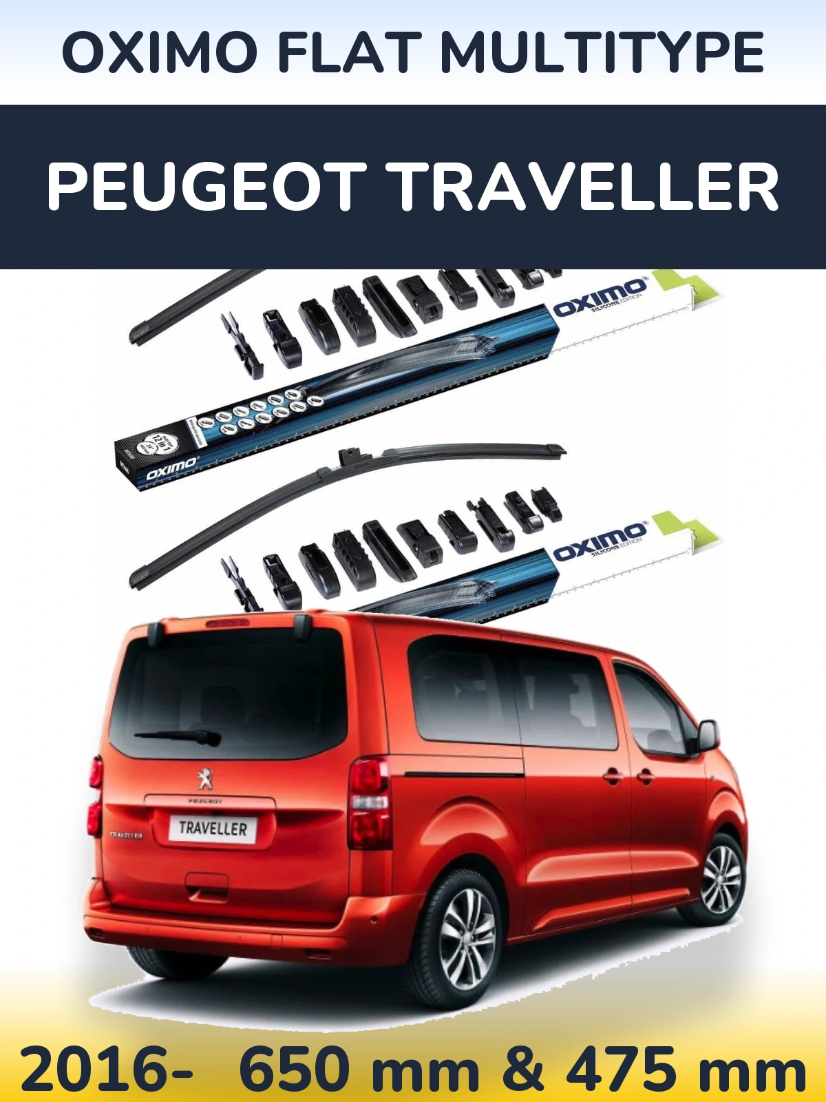 Komplet przednich wycieraczek Oximo Flat MultiType 650 & 475 mm do Peugeot Traveller 2016-2026