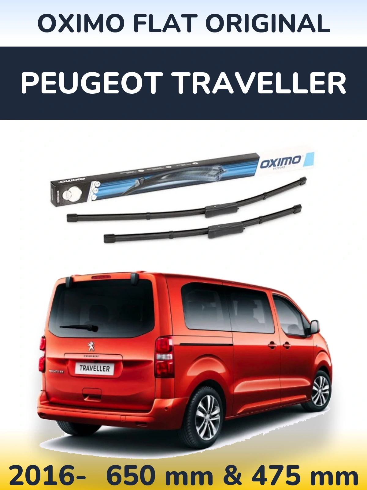 Komplet przednich wycieraczek Oximo Flat Original 650 & 475 mm do Peugeot Traveller 2016-2026